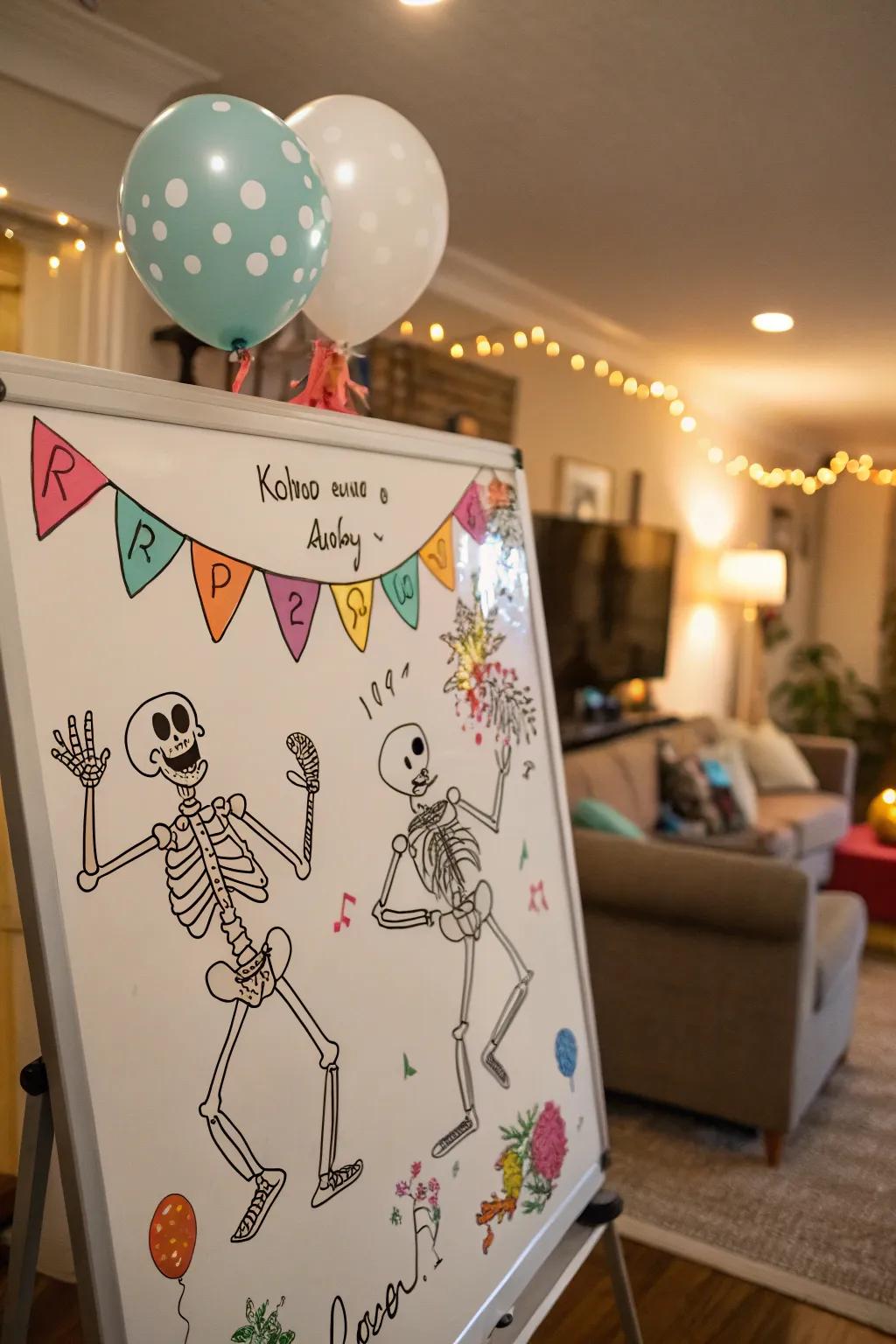 An osseous jig affair presented on a Halloween whiteboard.