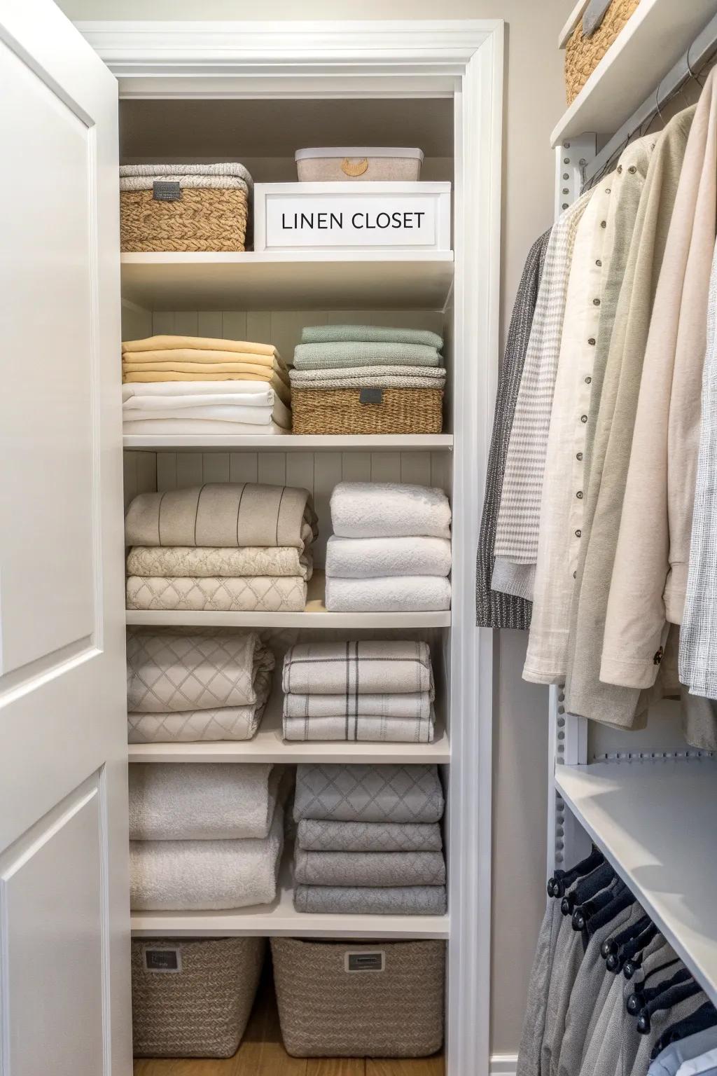 Your linens are kept orderly and accessible by a methodical approach.