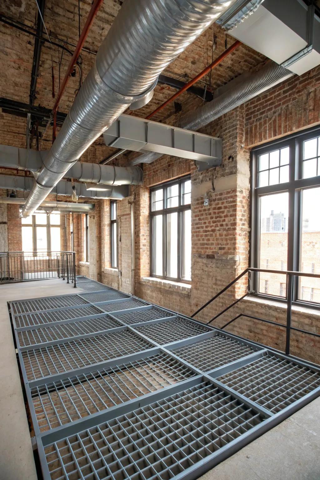 Industrial-style metal grates providing a modern concealment solution.