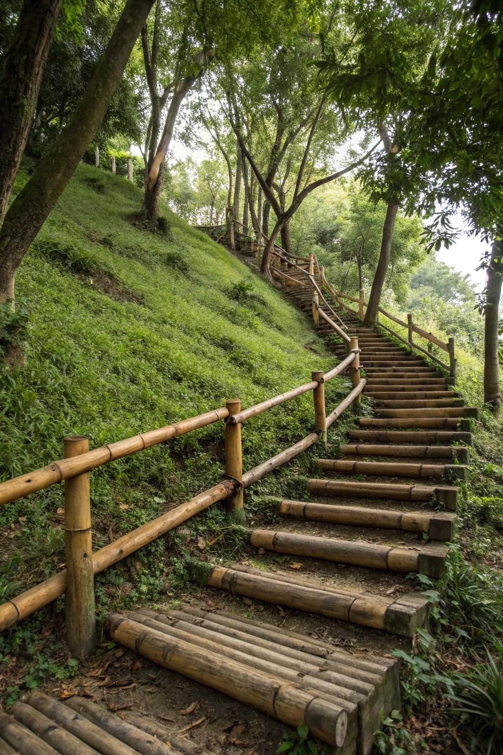 Bamboo and wood create a zen-inspired stairway.