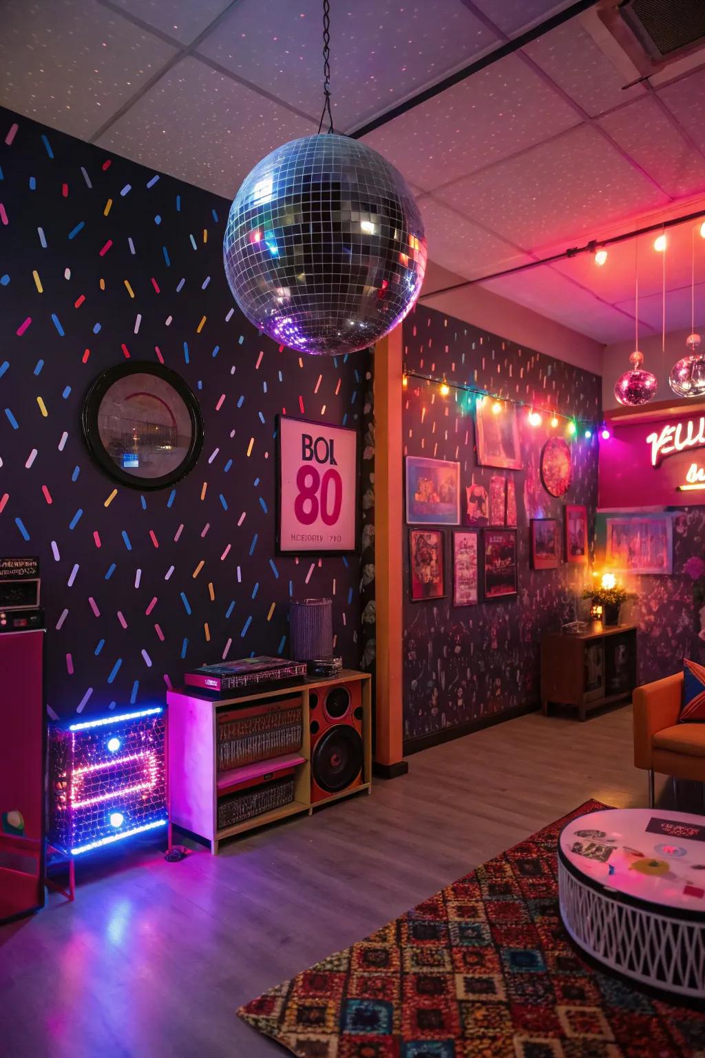 Dance the night away through an amusing Vintage 80s Christmas theme.