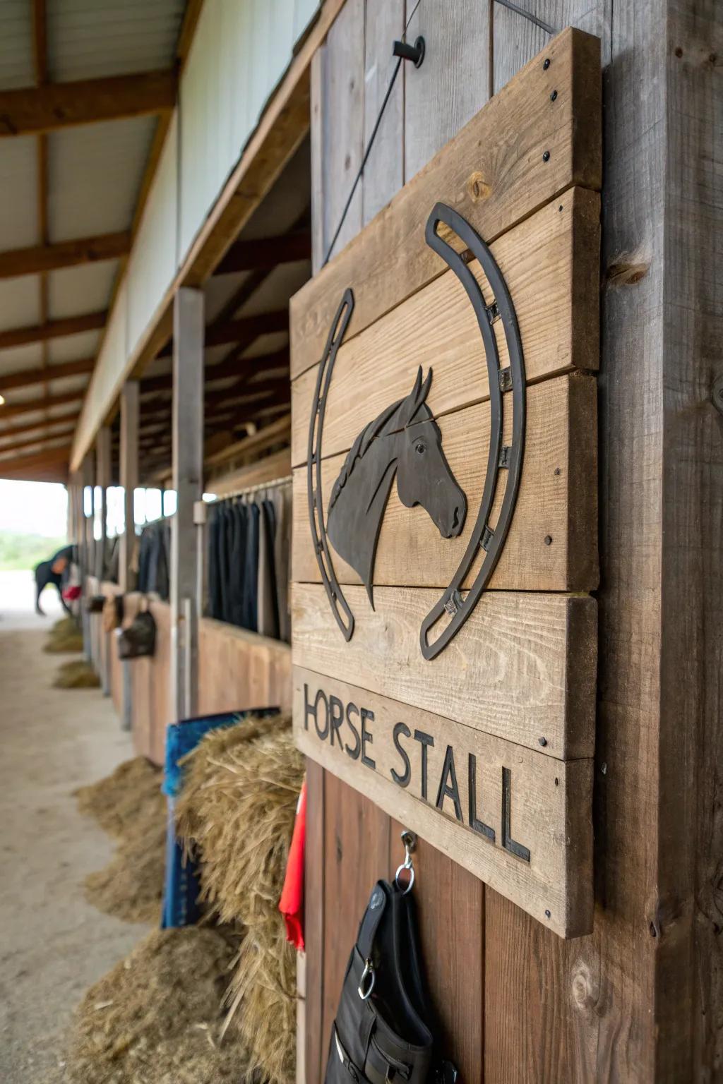 A sustainable horse stall marker crafted from reprocessed lumber.