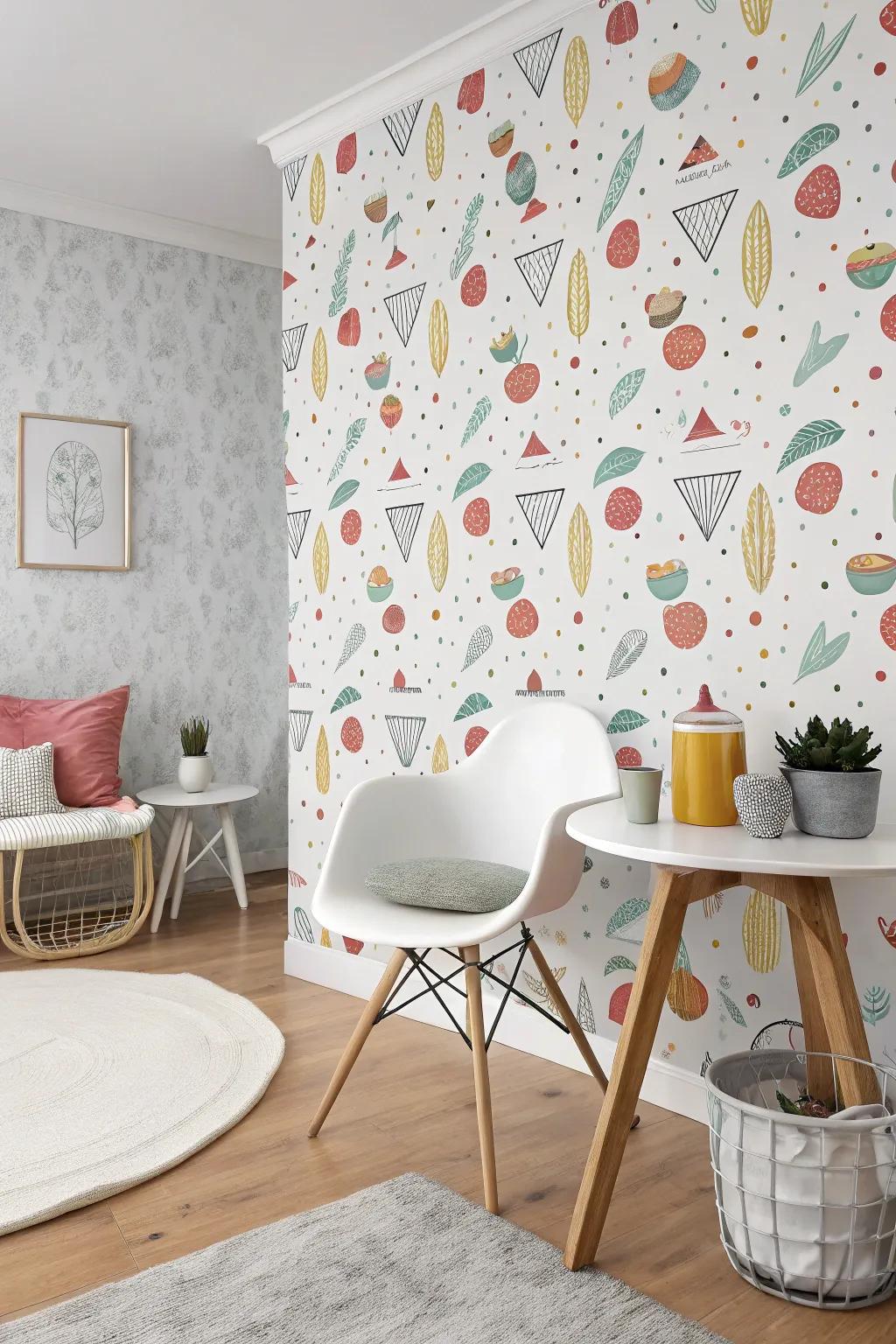 Adhesive wall covering for playful designs