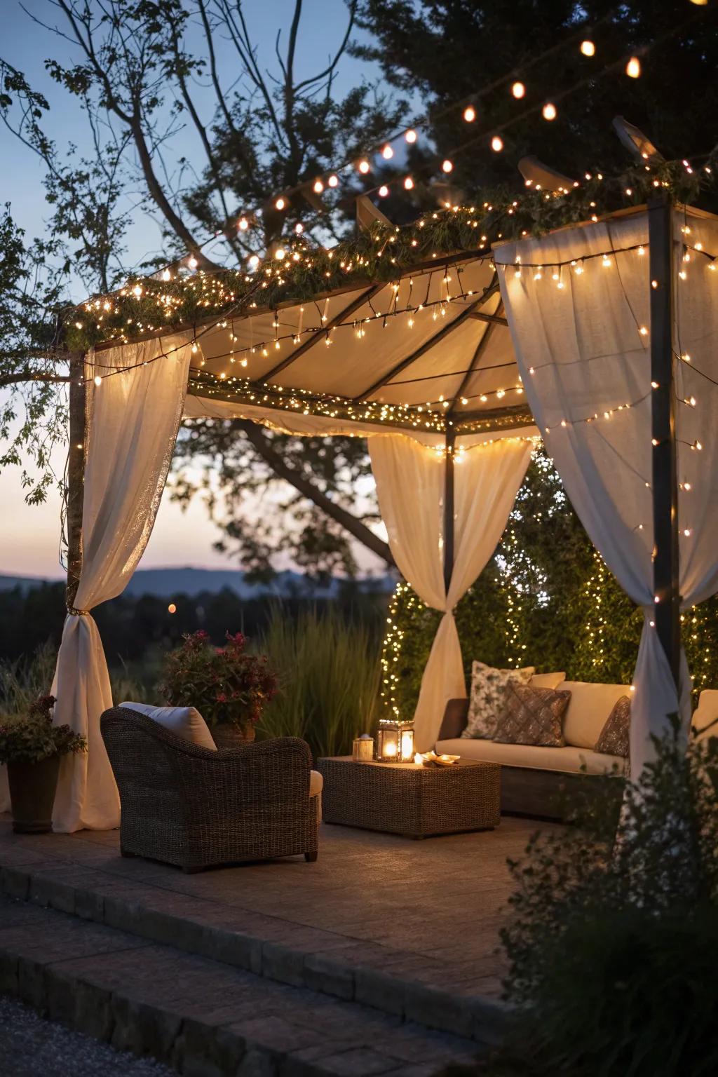 A glimmering light drape incorporates enchantment to your celebration.