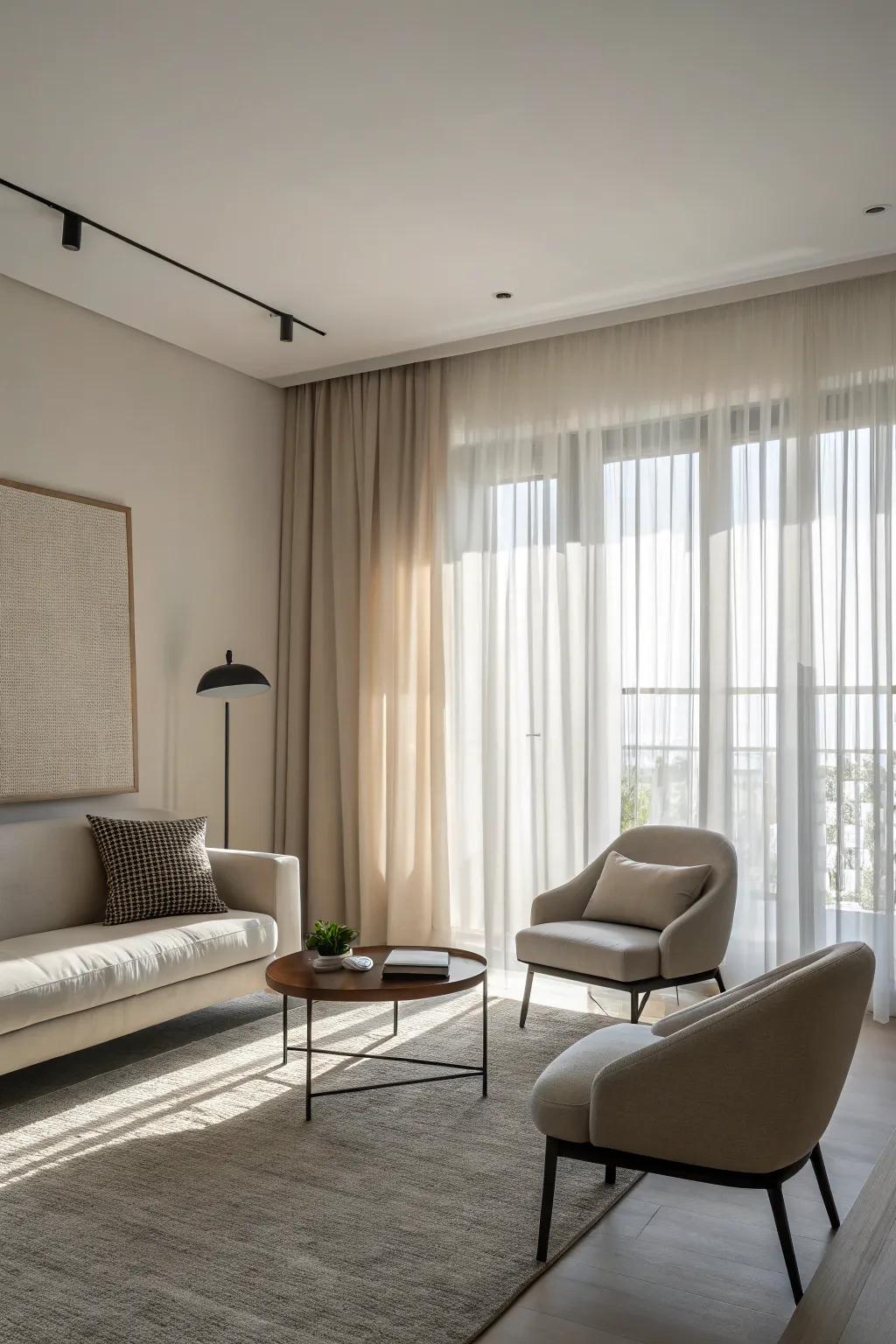 Simple window coverings can lead to a neat and peaceful living space.