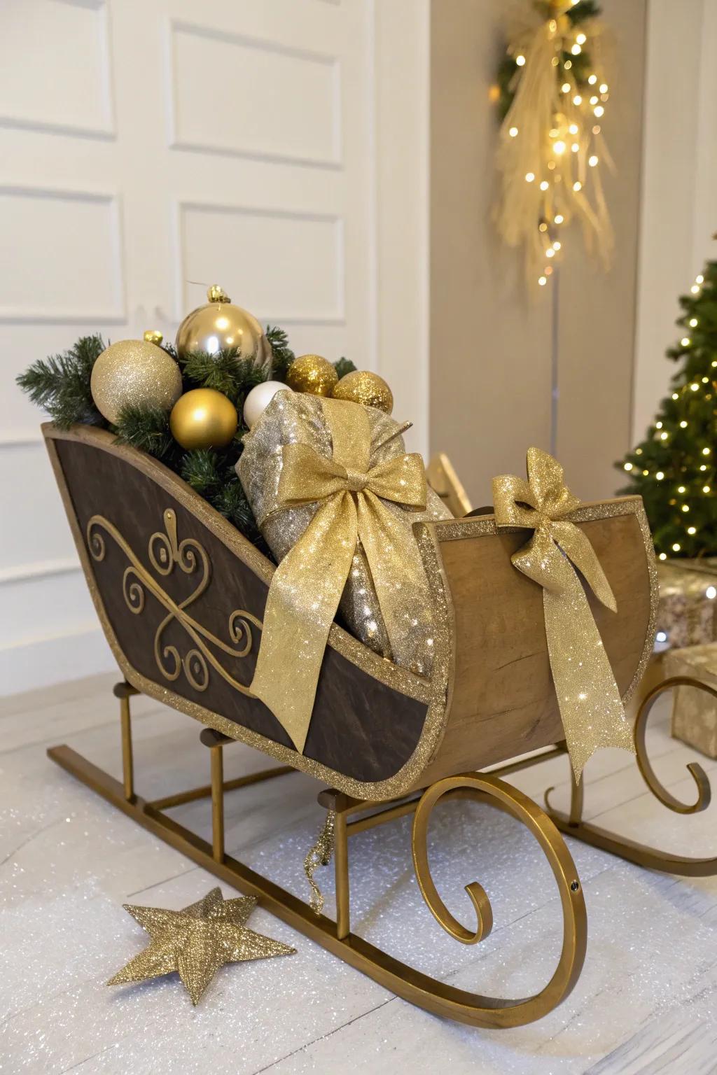 An elegant sled featuring golden highlights