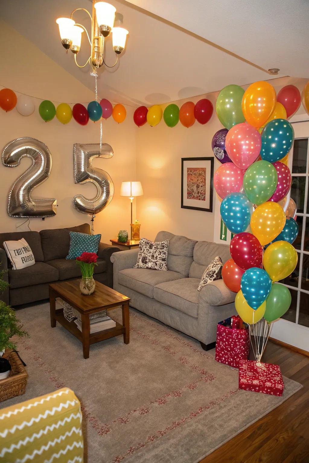 Balloon figures and numbers personalize the decor and evolve into a focal attraction.