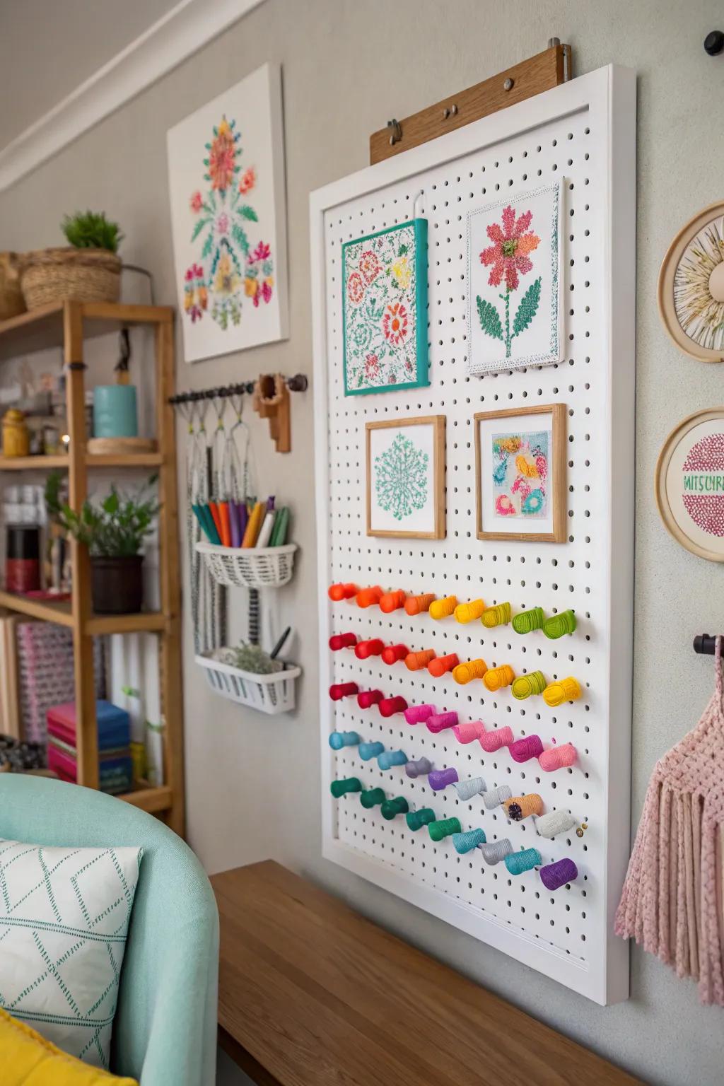 Slat board displays make cross stitch pieces fun and flexible