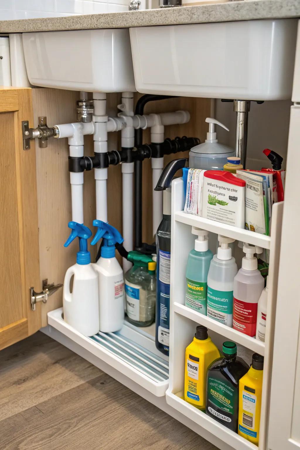 Tension rods deliver innovative storage options.