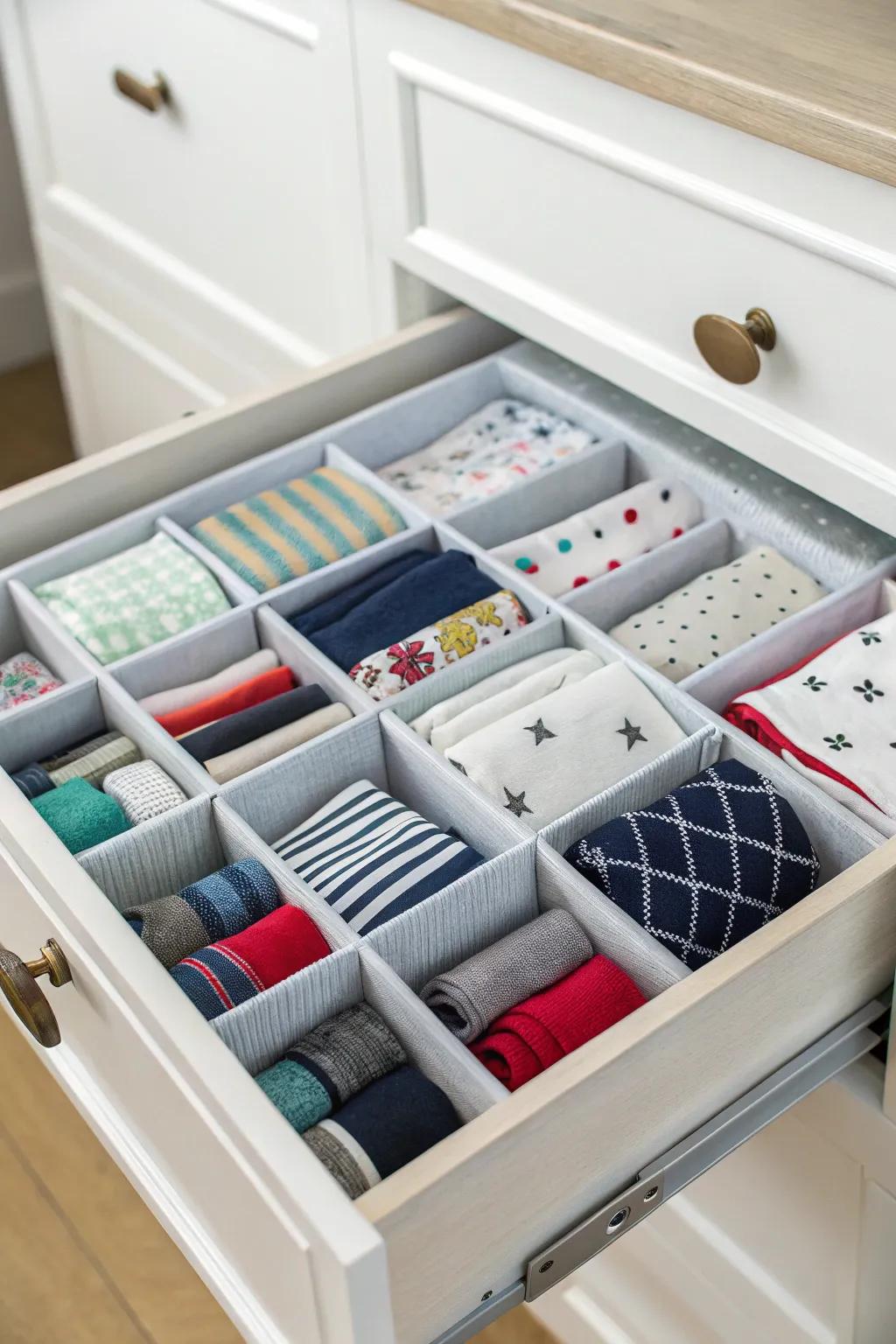 Boxes offer simple DIY compartments for sock organization.