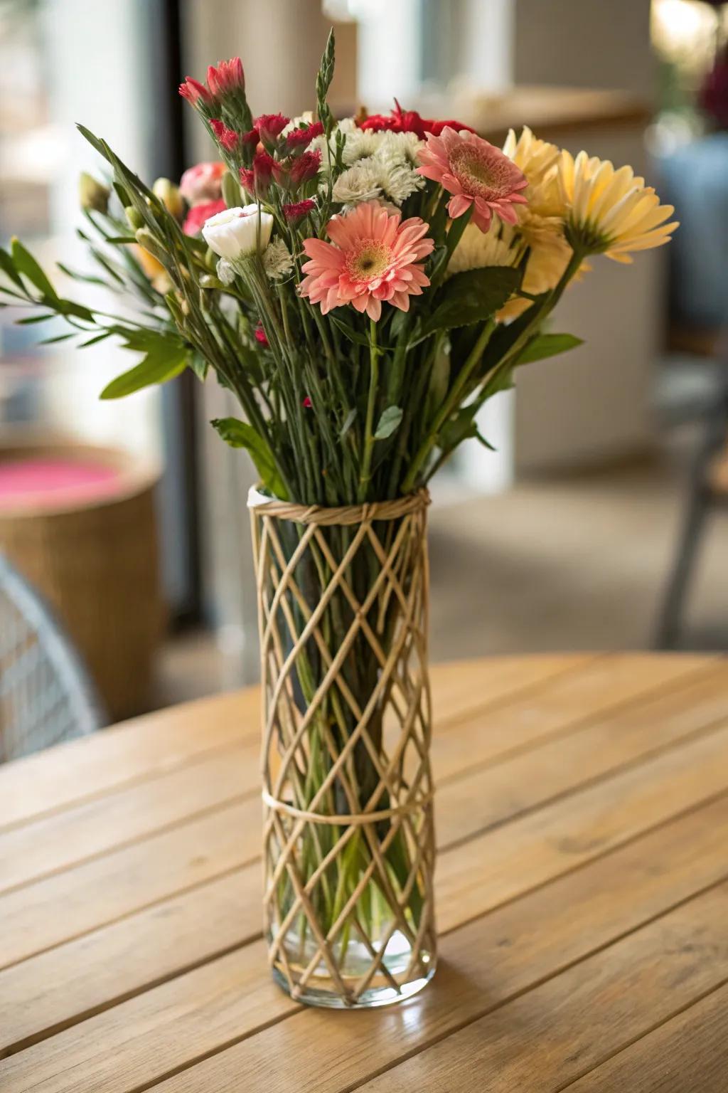 A harmonious bouquet utilizing the latticework method.