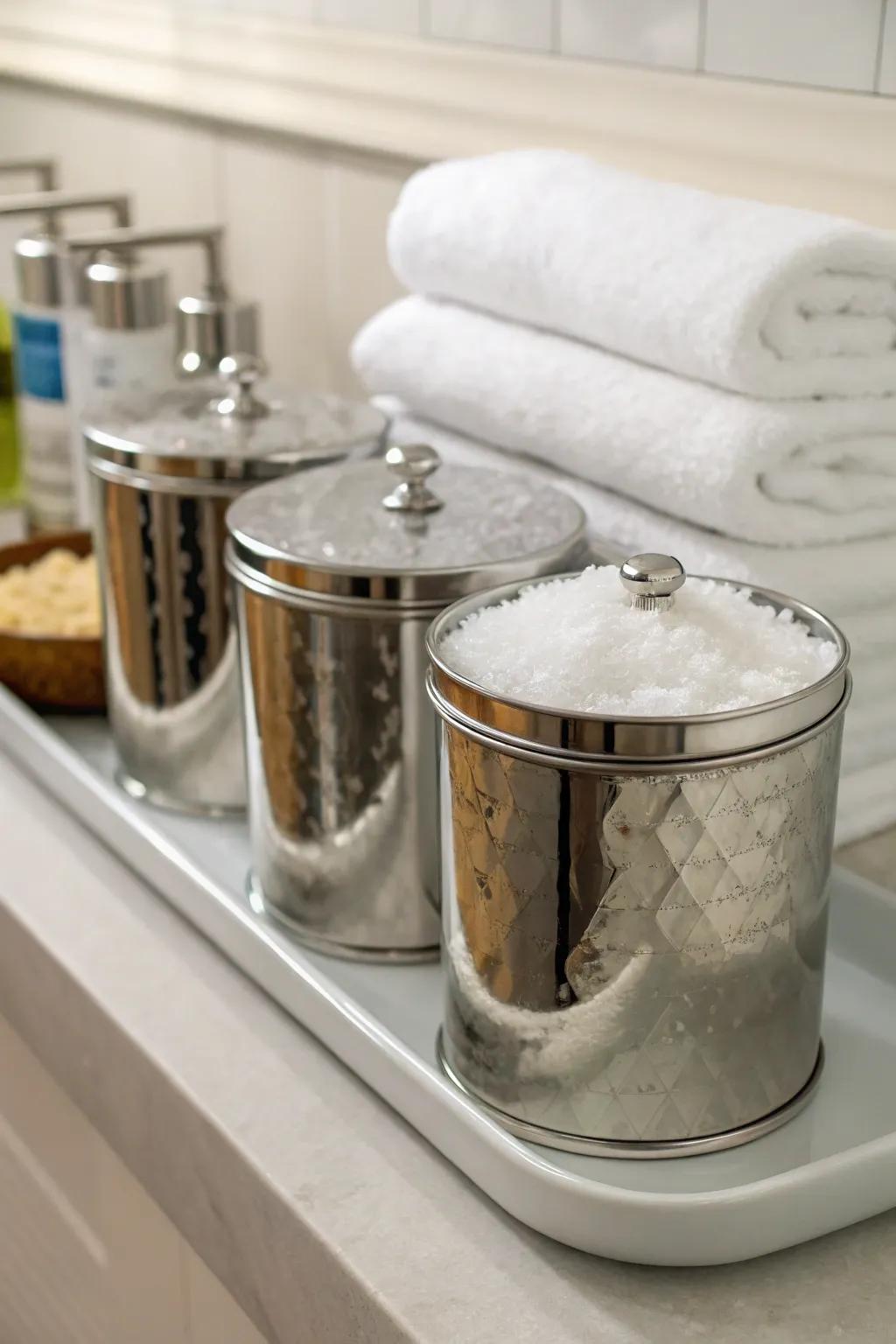 Modern and sturdy Epsom salt storage in metal tins
