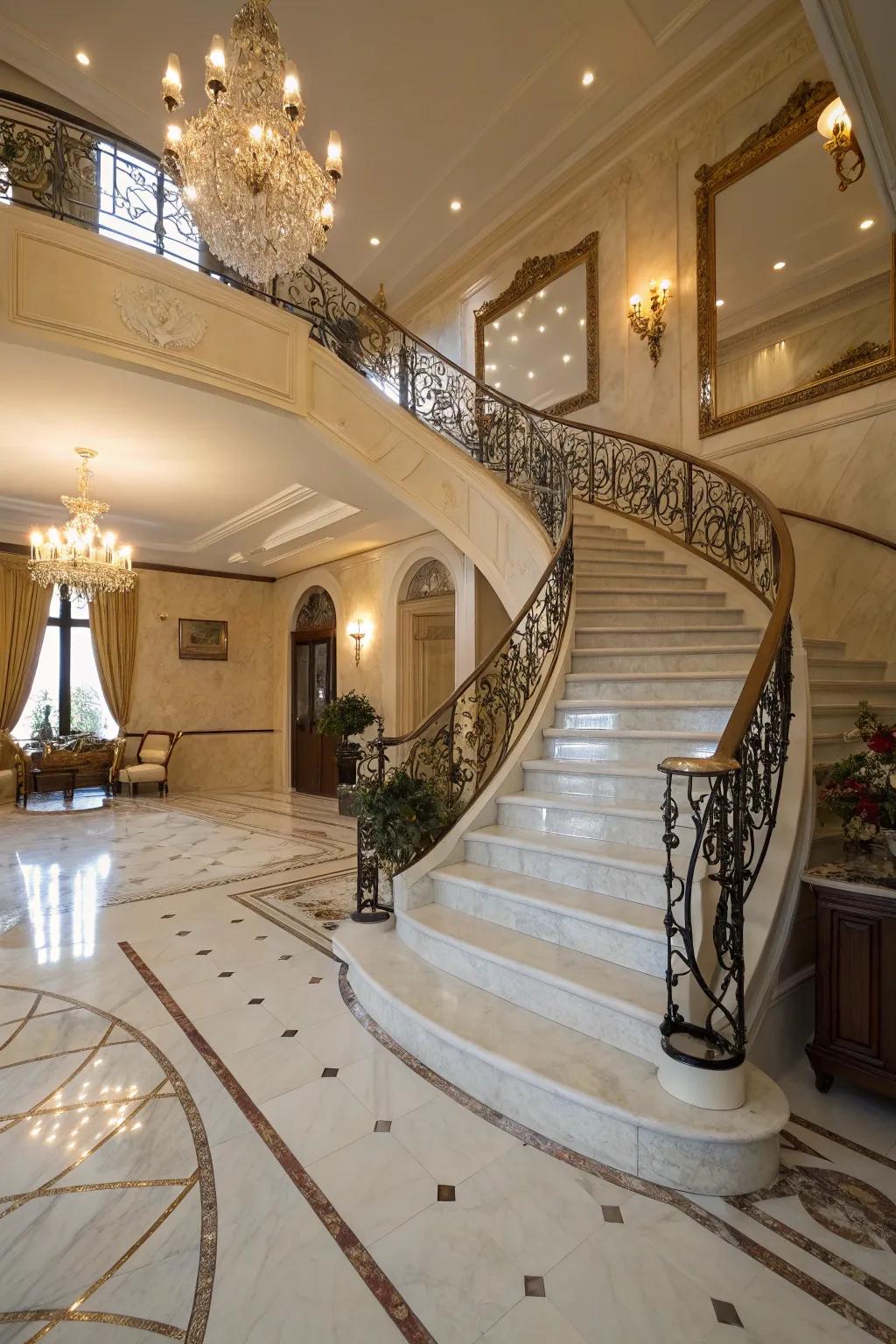 Bask in luxury via refined marble stairs.