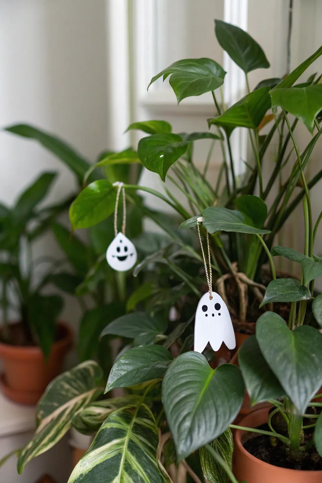 Spooky indoor foliage, beautifully adorned for Halloween.