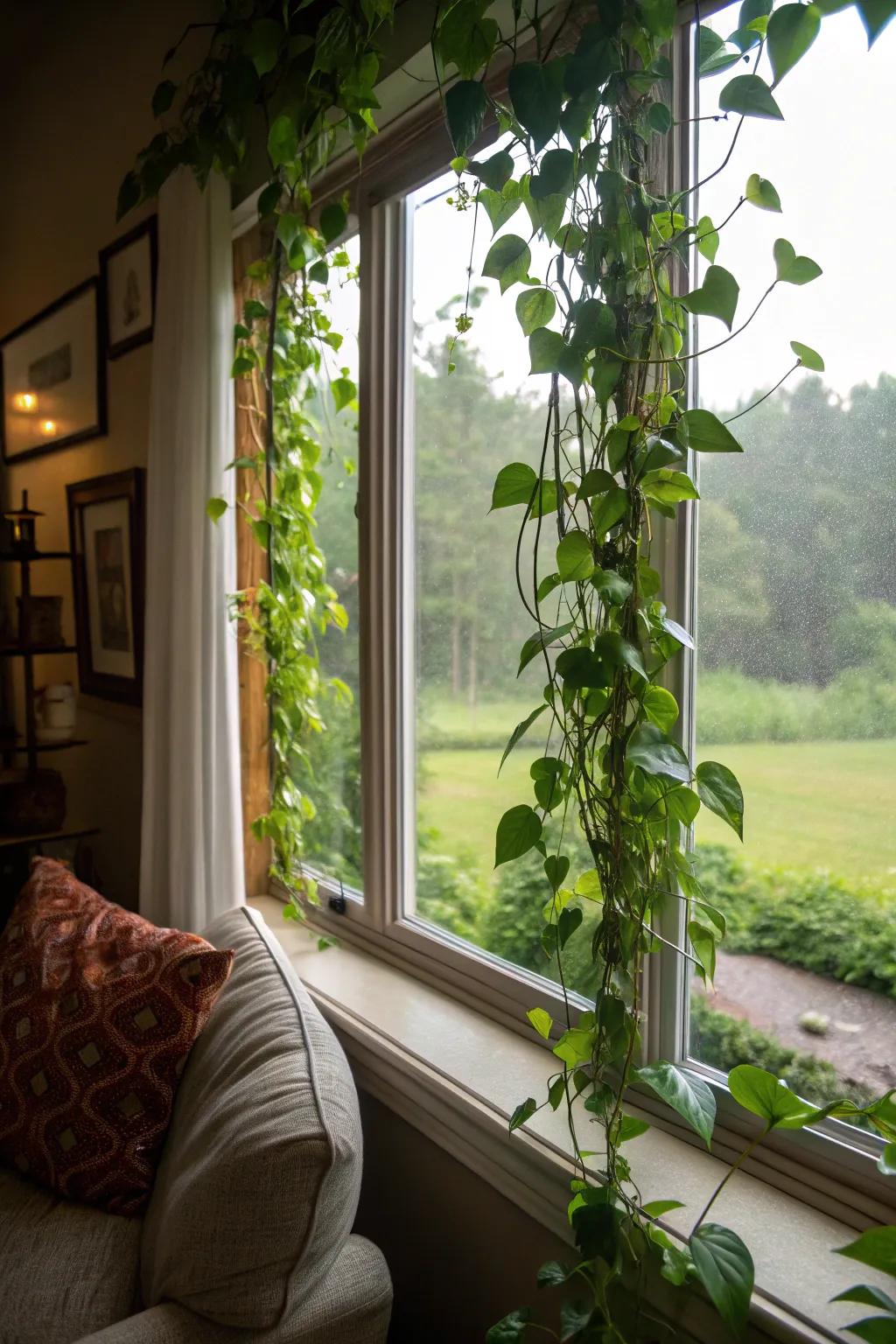 Blend indoor and outdoor views with framed radiant creepers.