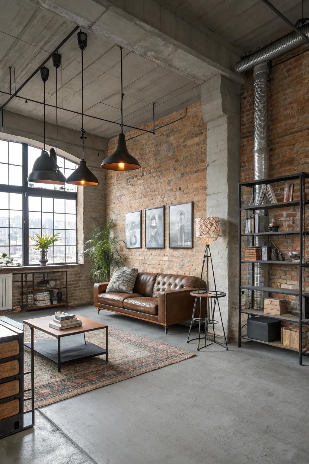 Concrete finishes enhance the polished, modern industrial appearance.