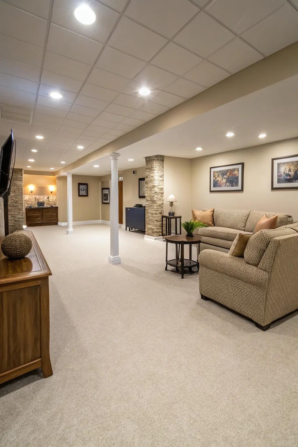 Full surface synthetic offers fluid and budget-friendly flooring.