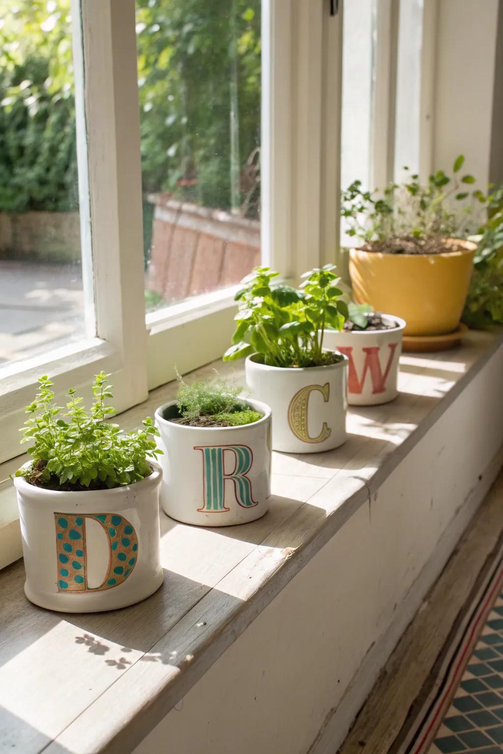 Brighten your atmosphere with pottery initials planters.