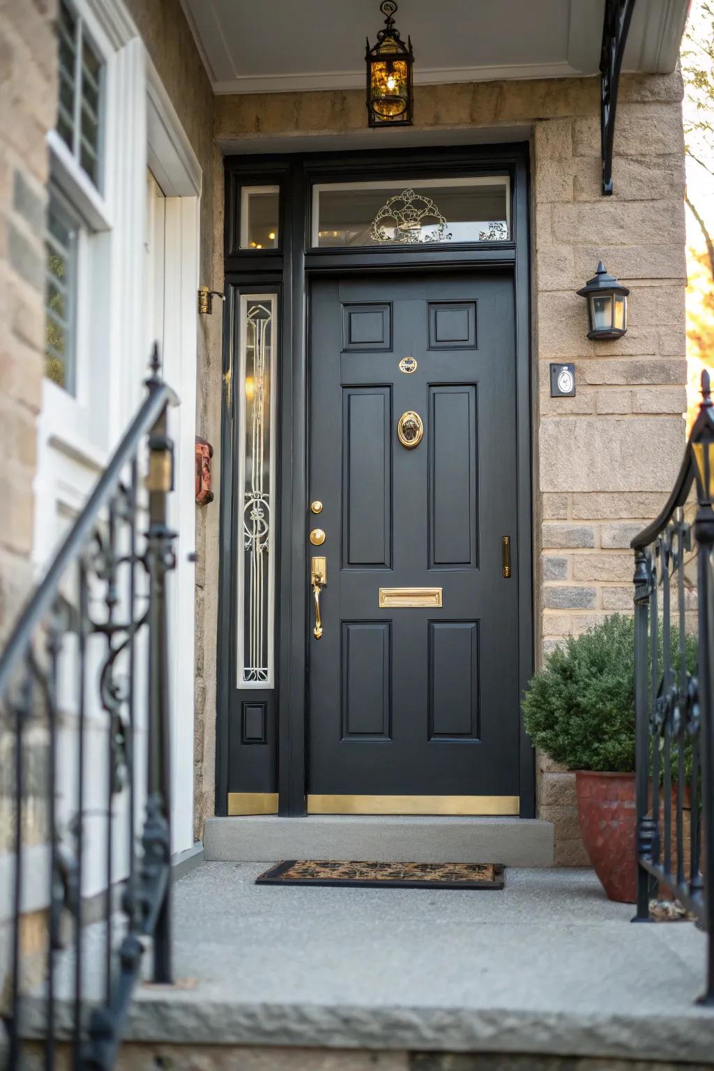 Unique fixtures enhance character and distinction to this door.