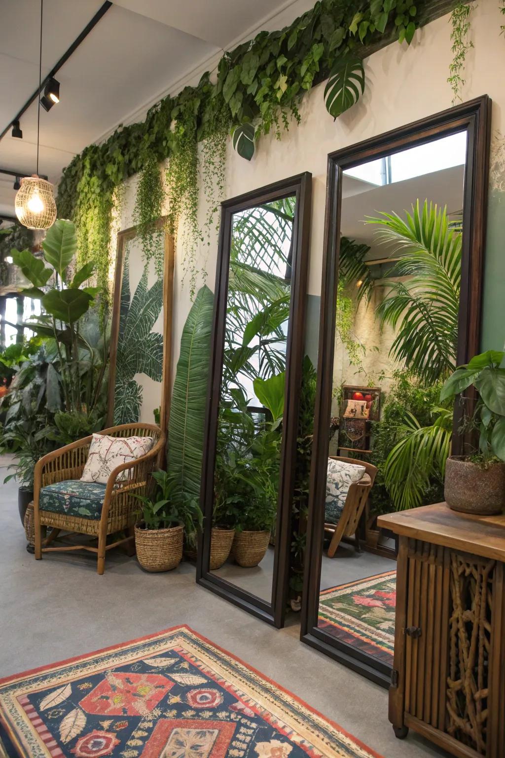 Mirrors can help your jungle room feel more spacious and lush.