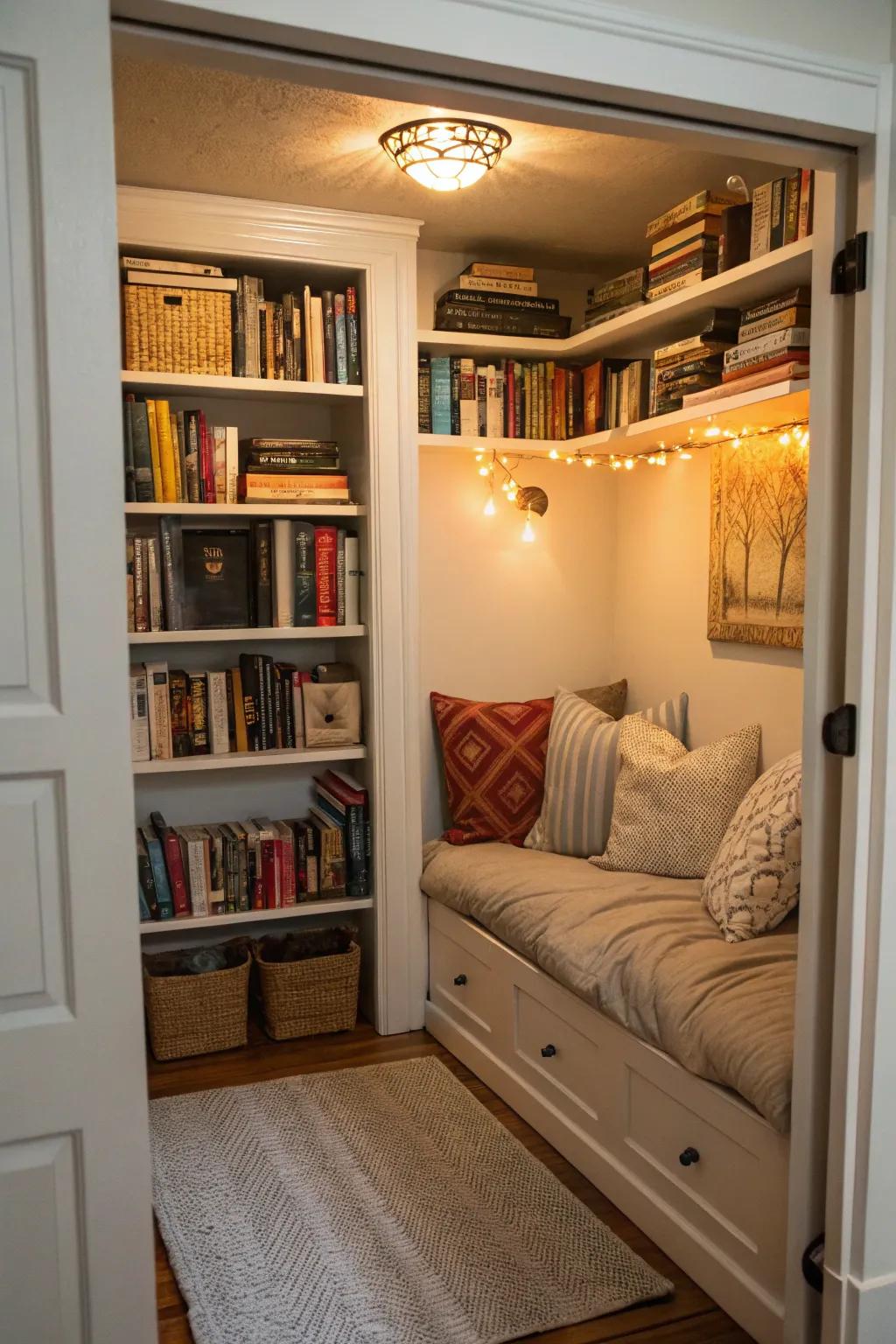 A hidden closet cove, perfect for private reading moments.