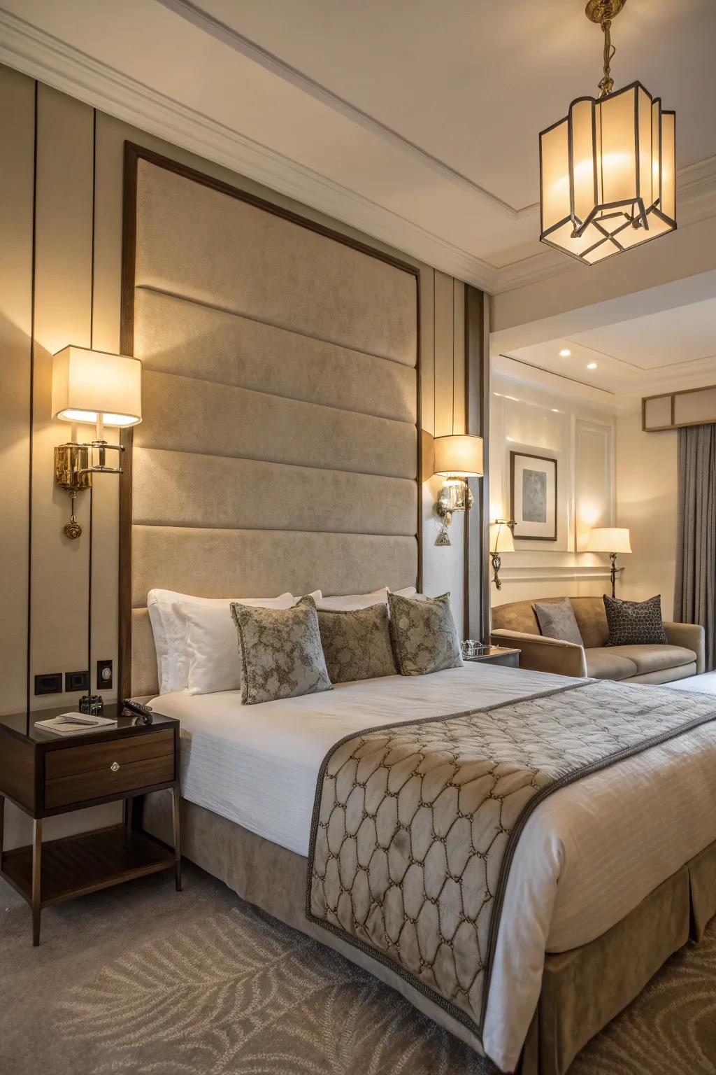 Wall-mounted lamps provide space-saving elegance in your king bedroom.