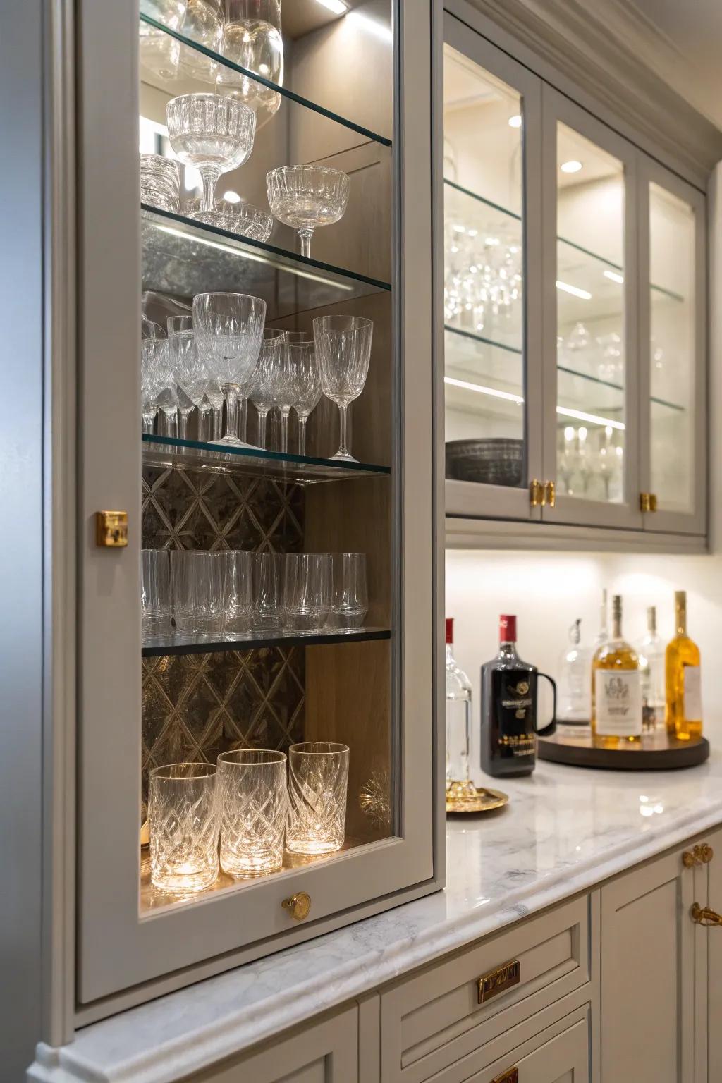 Glass doors enhance the elegance and openness of this bar cabinet.