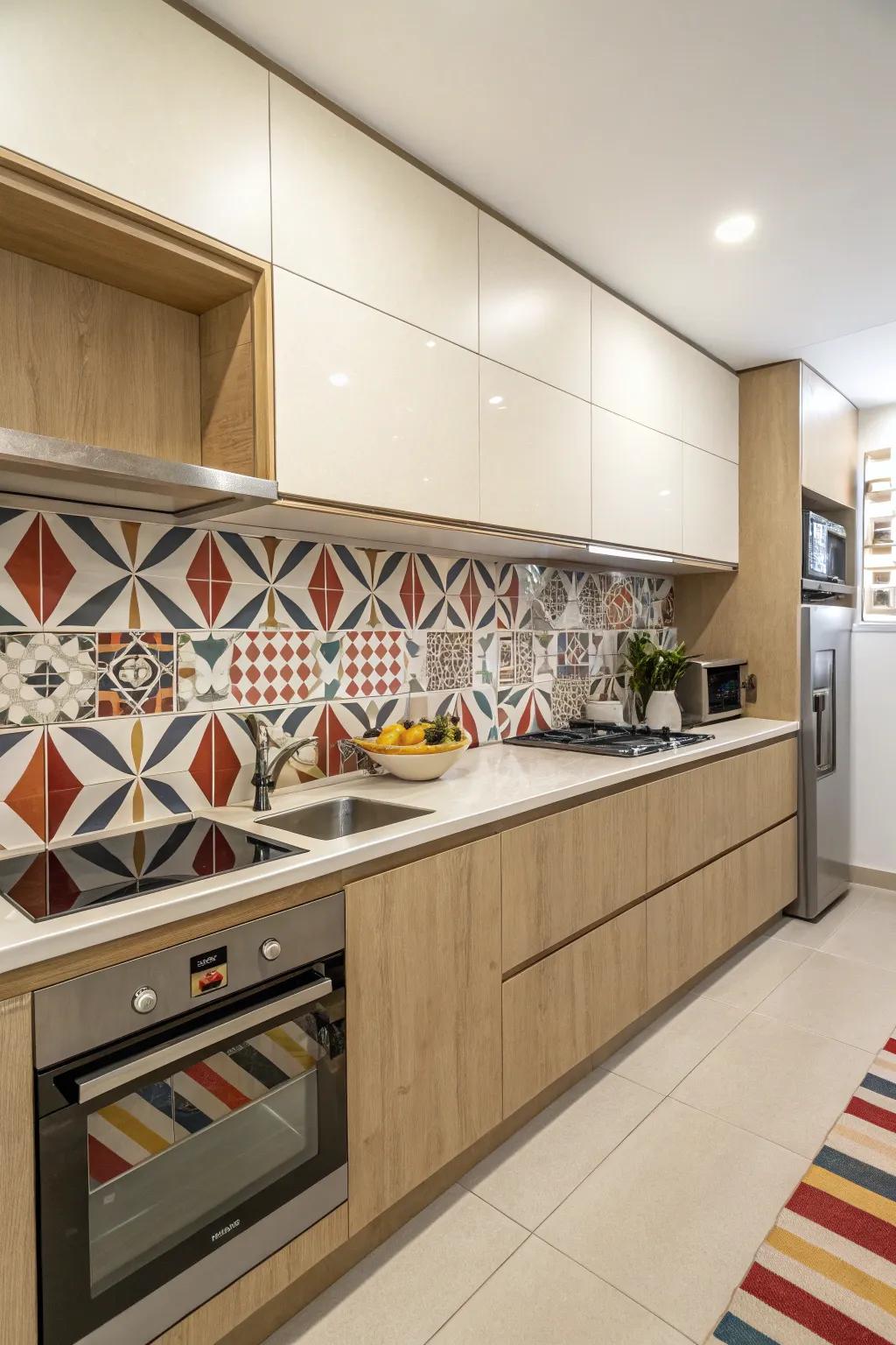 Modern flair with cream and strong geometry.