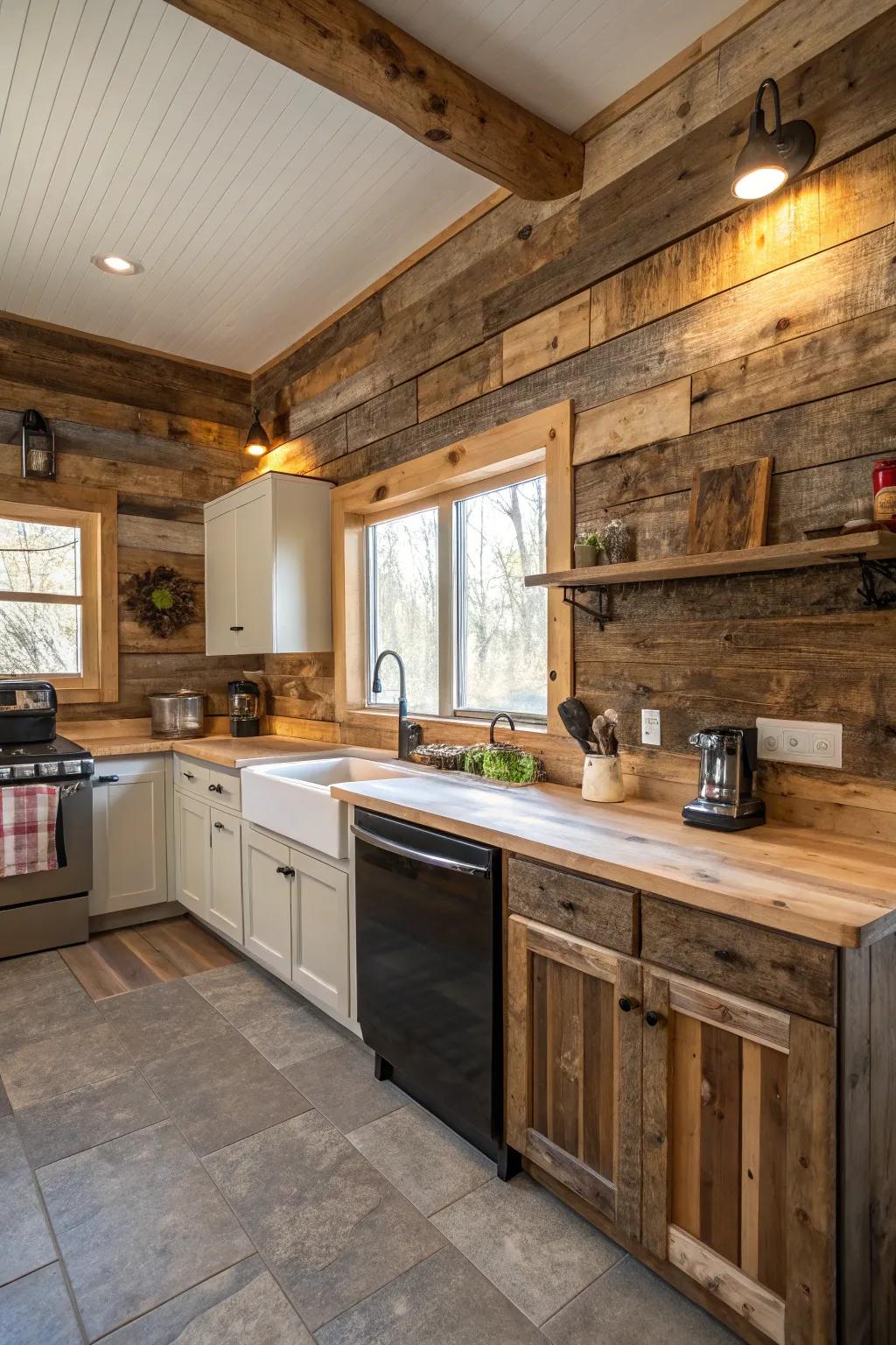 Reclaimed wood paneling tells a story and adds character.