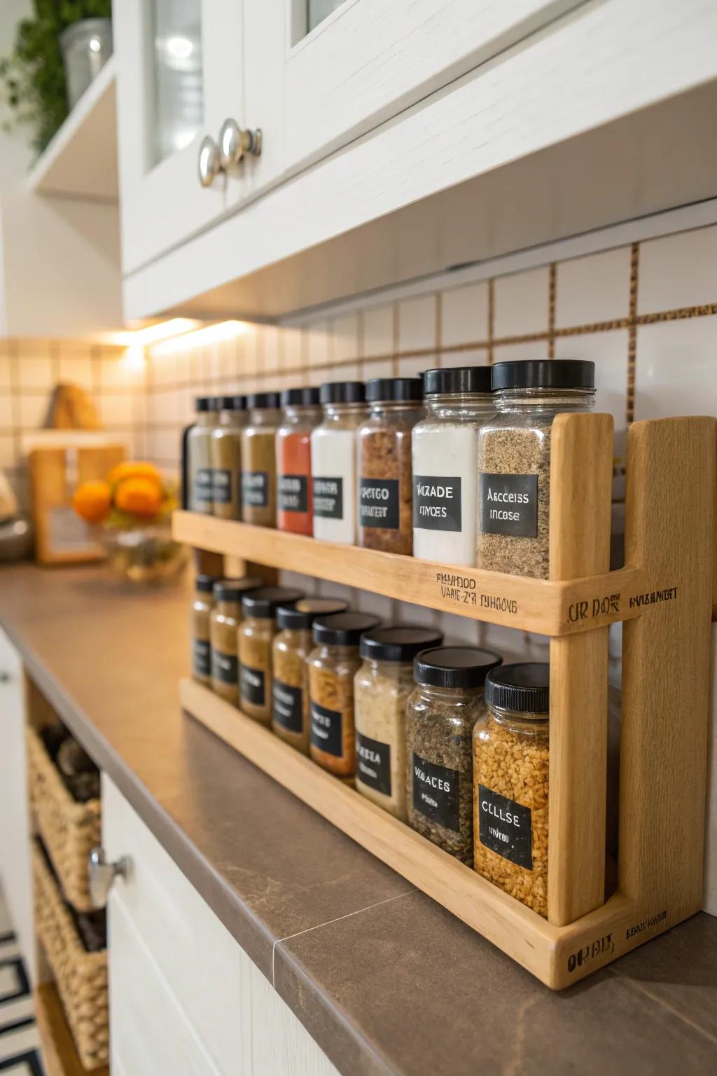 A stylish and functional spice rack solution.