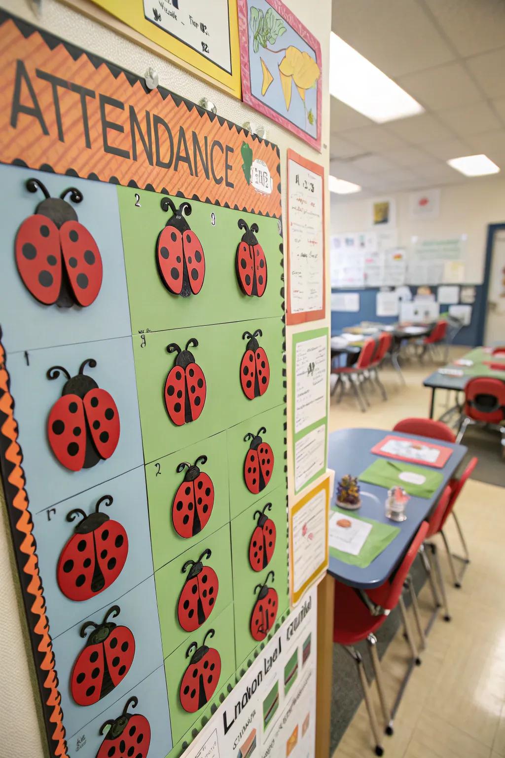 An effective ladybug check-in board that smooths out attendance.