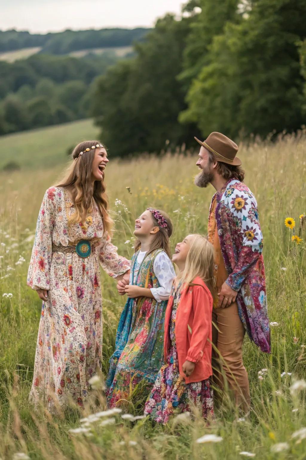 Bohemian styles lend a free-spirited charm to family photos.