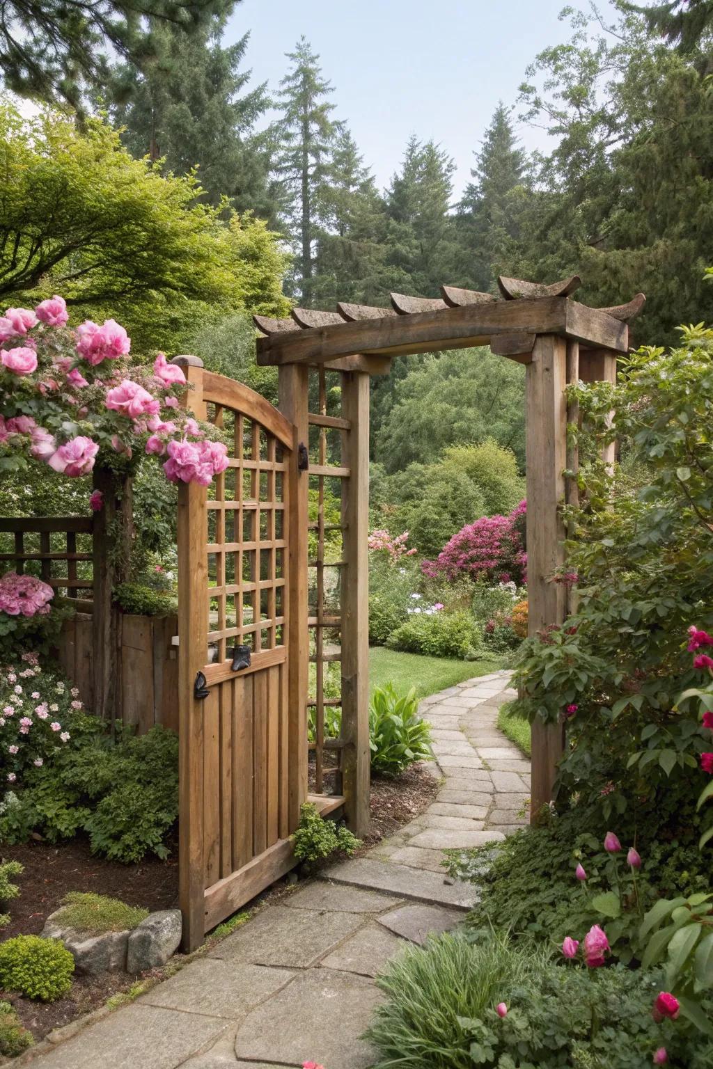 A cedar gate that blends seamlessly with nature.