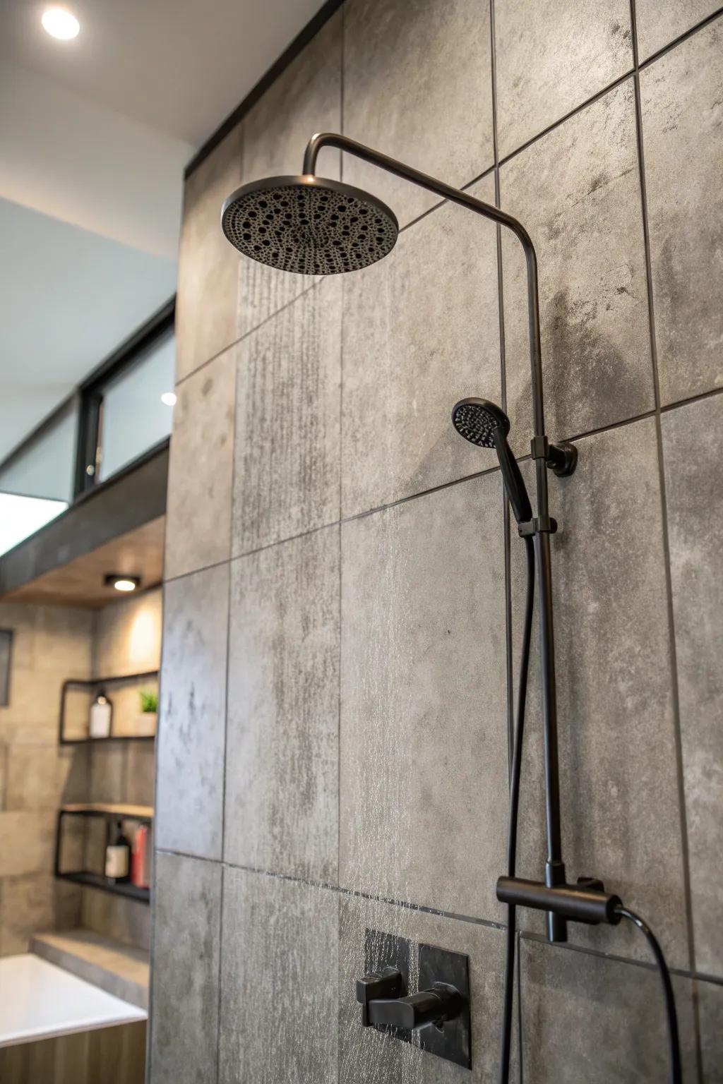 Concrete panels endow your shower with a chic, industrial sensation.