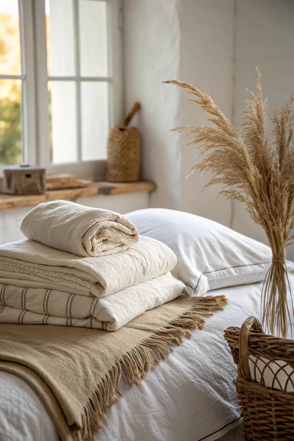 Natural materials in bedding tiers produce a calm environment.