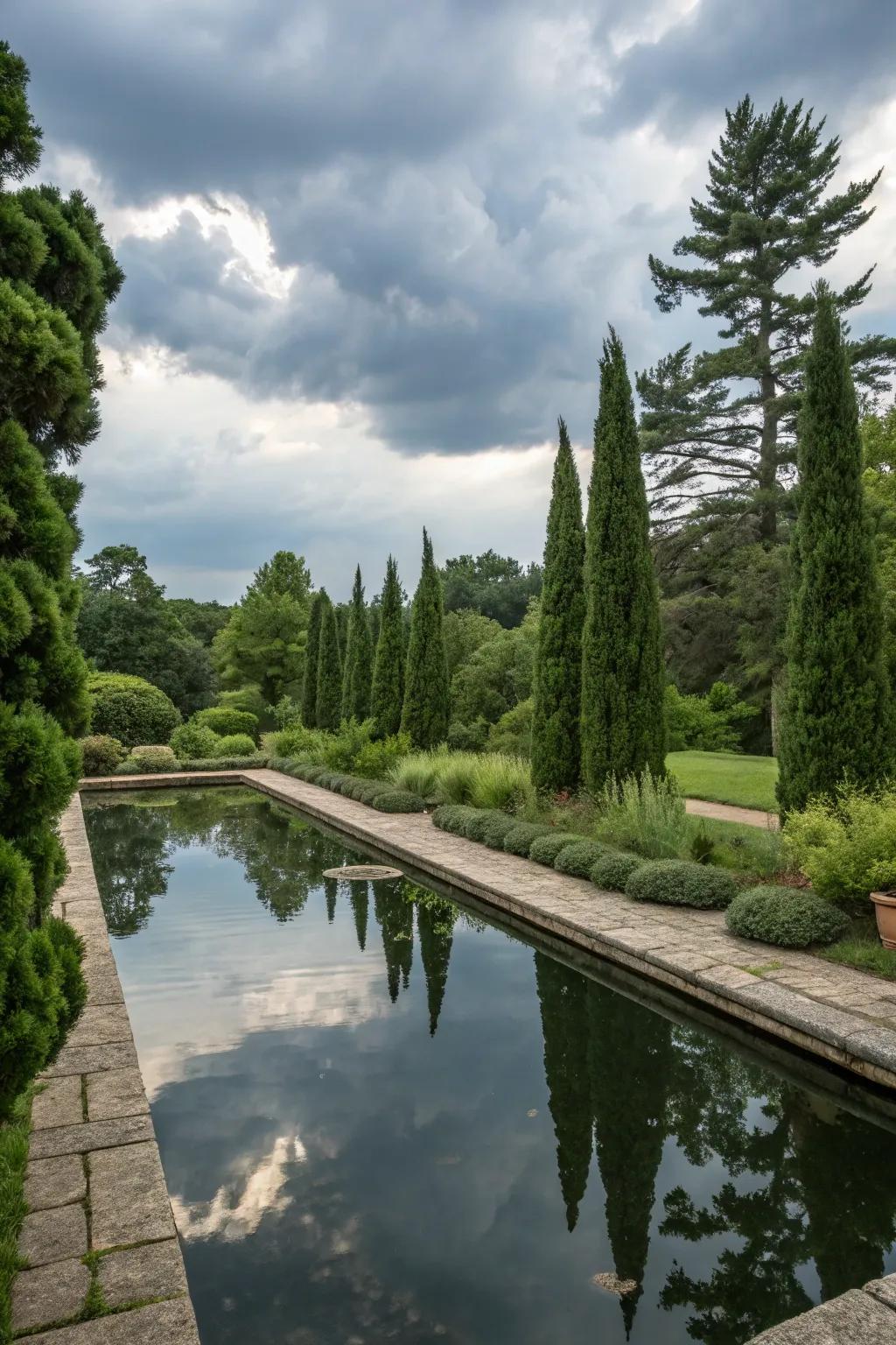 Enhance water features with Leyland cypress for a tranquil garden ambiance.