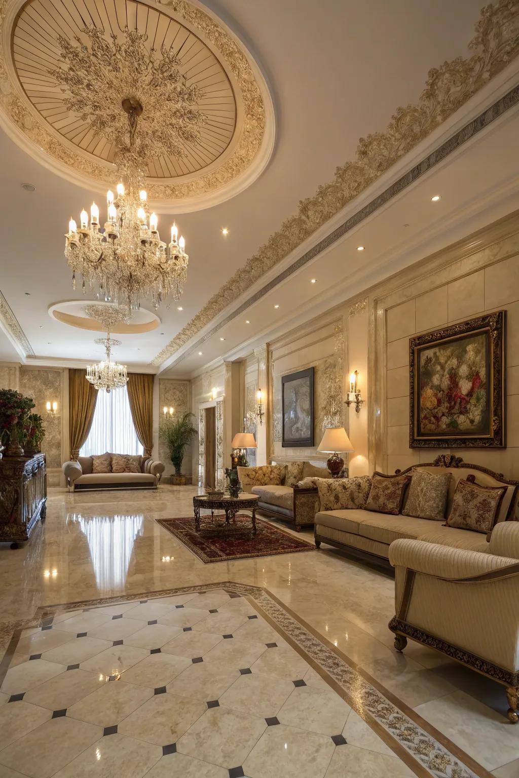 Stone flooring delivers a lavish and timeless aesthetic for elegant residences.