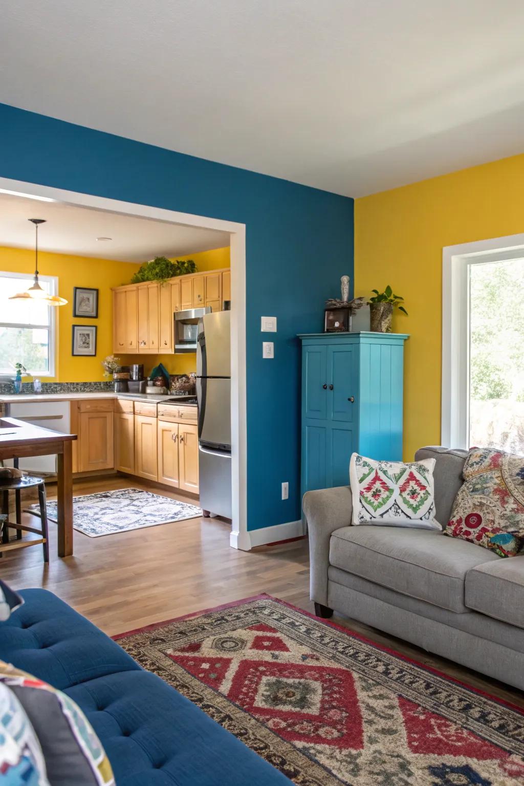 Hue segregation creatively delineates and introduces dimension to spaces.