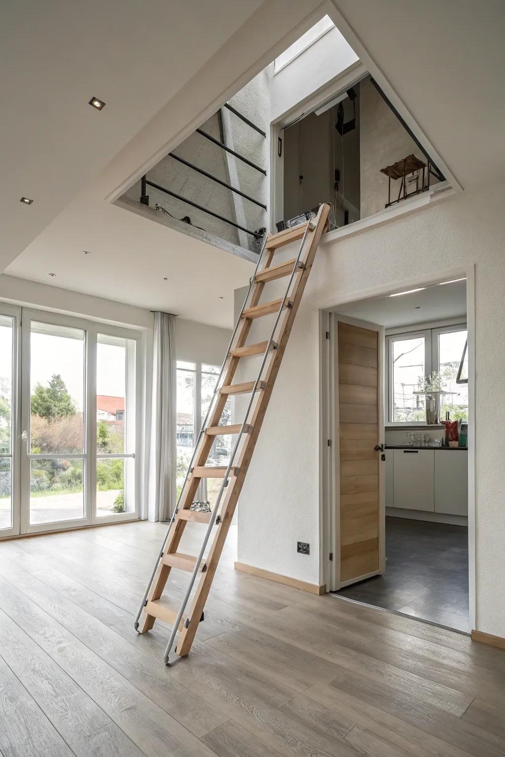 Loft ladder hidden for a smooth style.