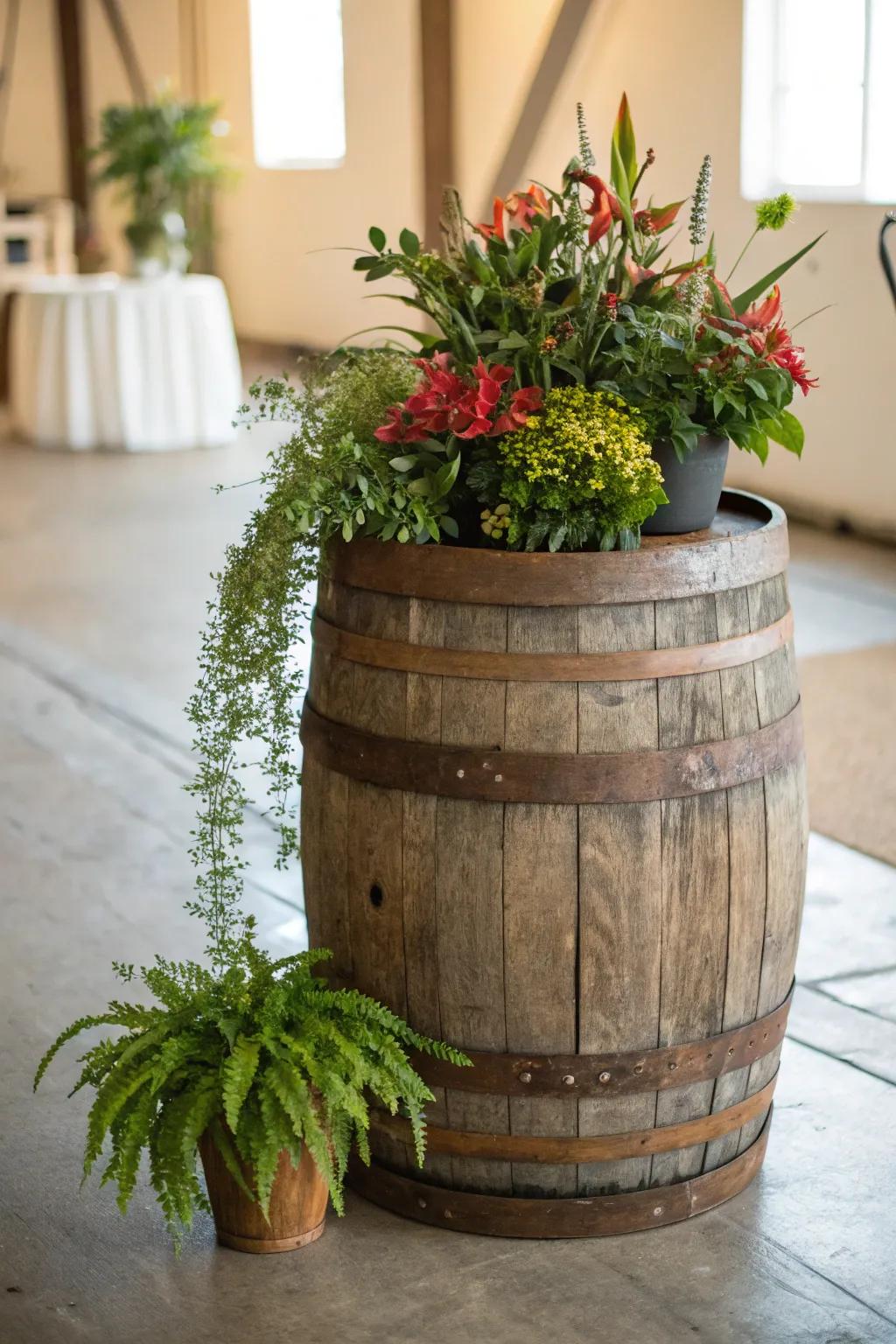 Wood kegs add country charm and versatility.