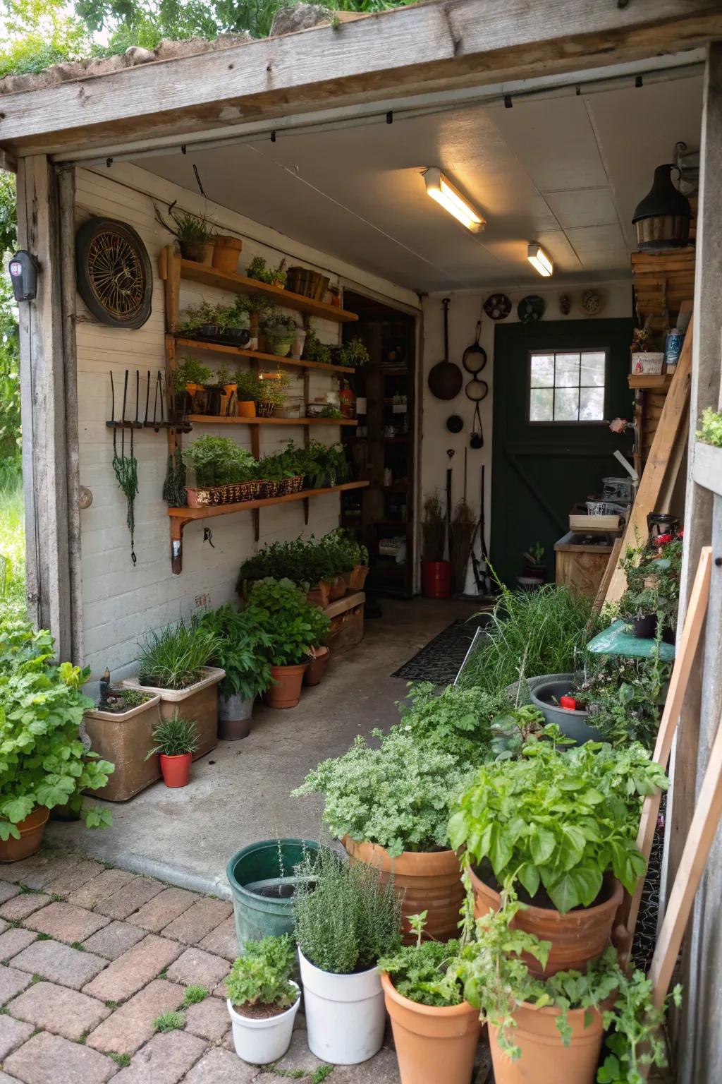 An indoor garden adds freshness and life to the space.