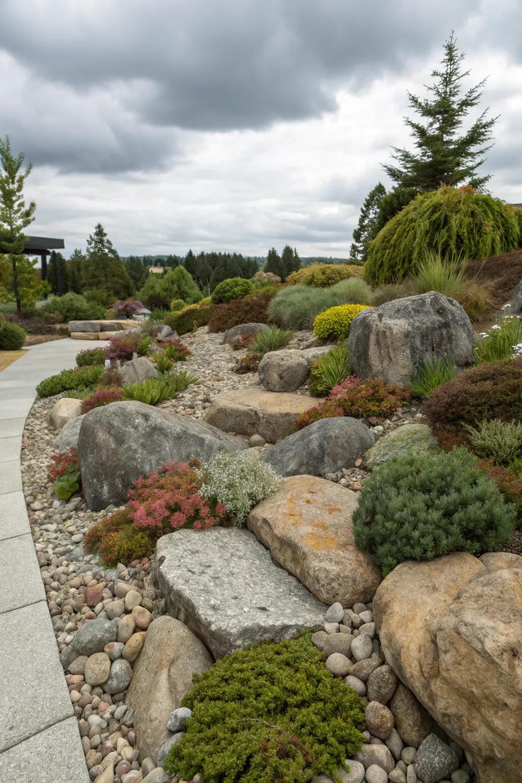 A stone garden adds texture and intrigue with minimal care.