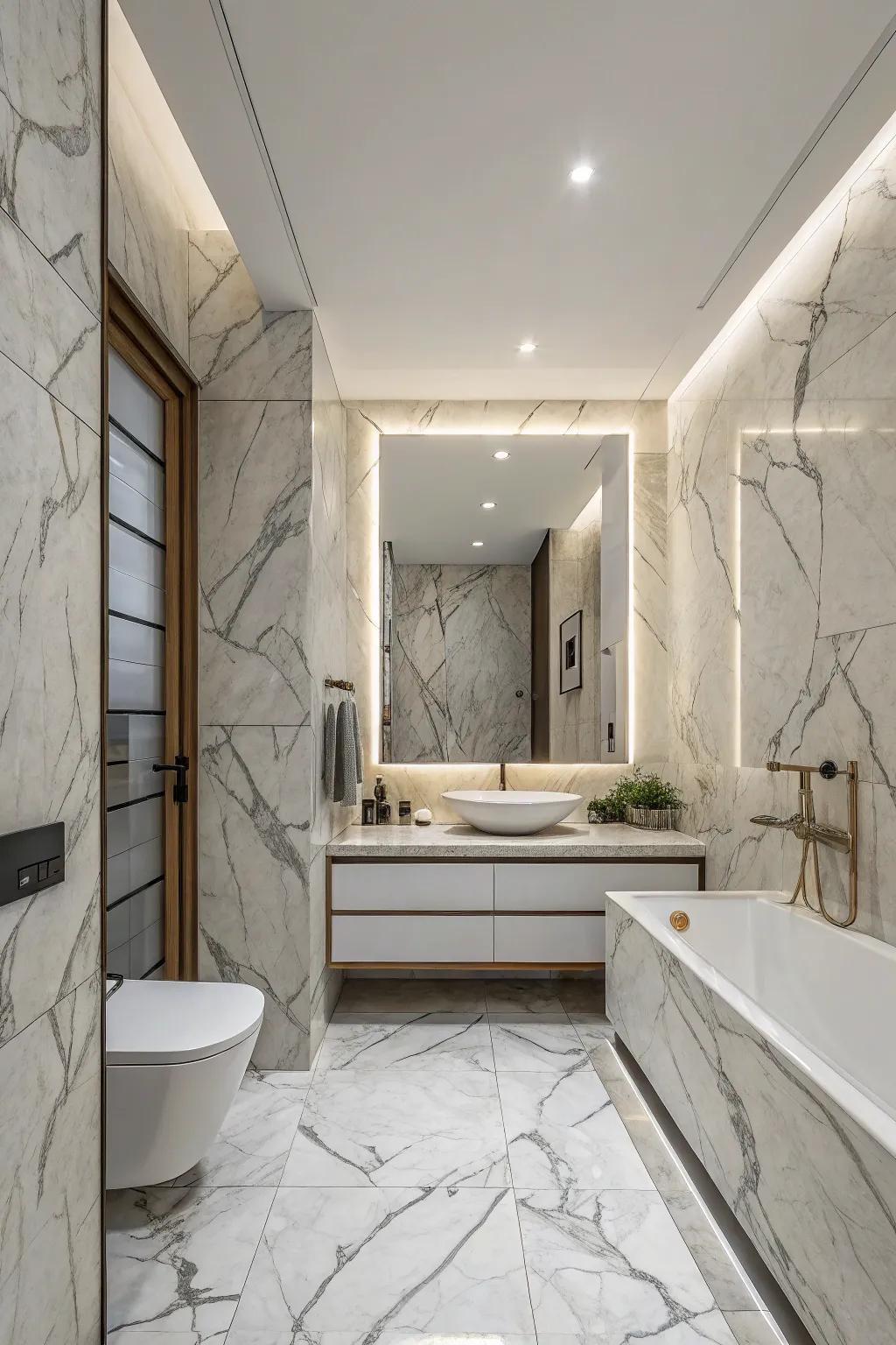 Delicate lines in marble add sophistication and character.