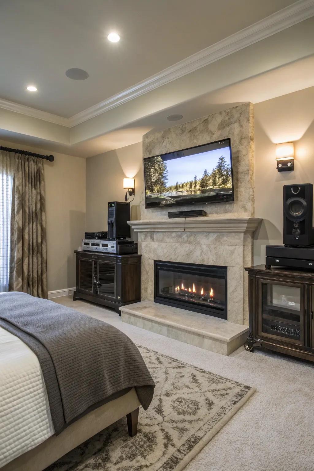 A screen above the hearth combines functionality with style.