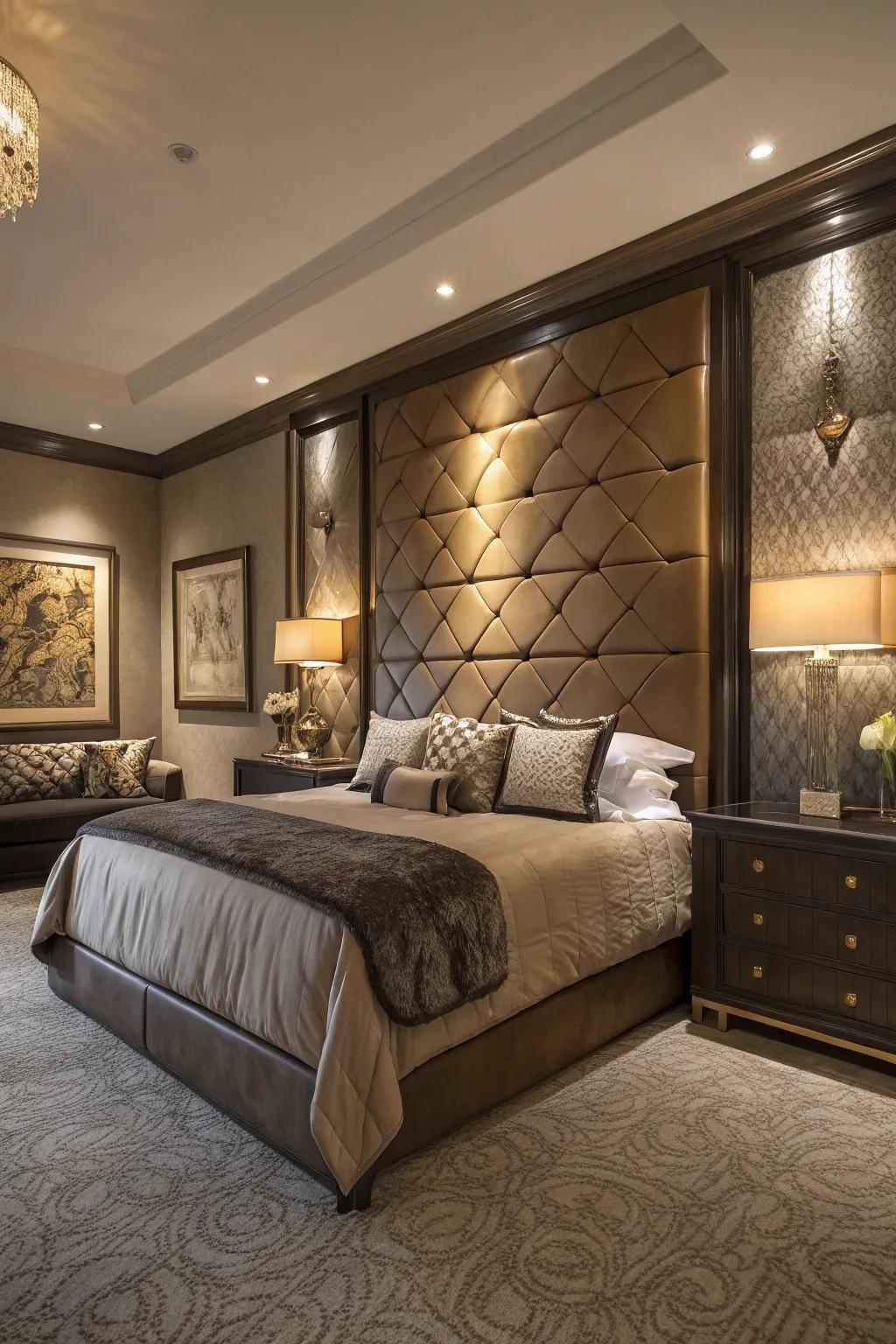 Leather headboard arrangements provide a hint of sophisticated luxury.