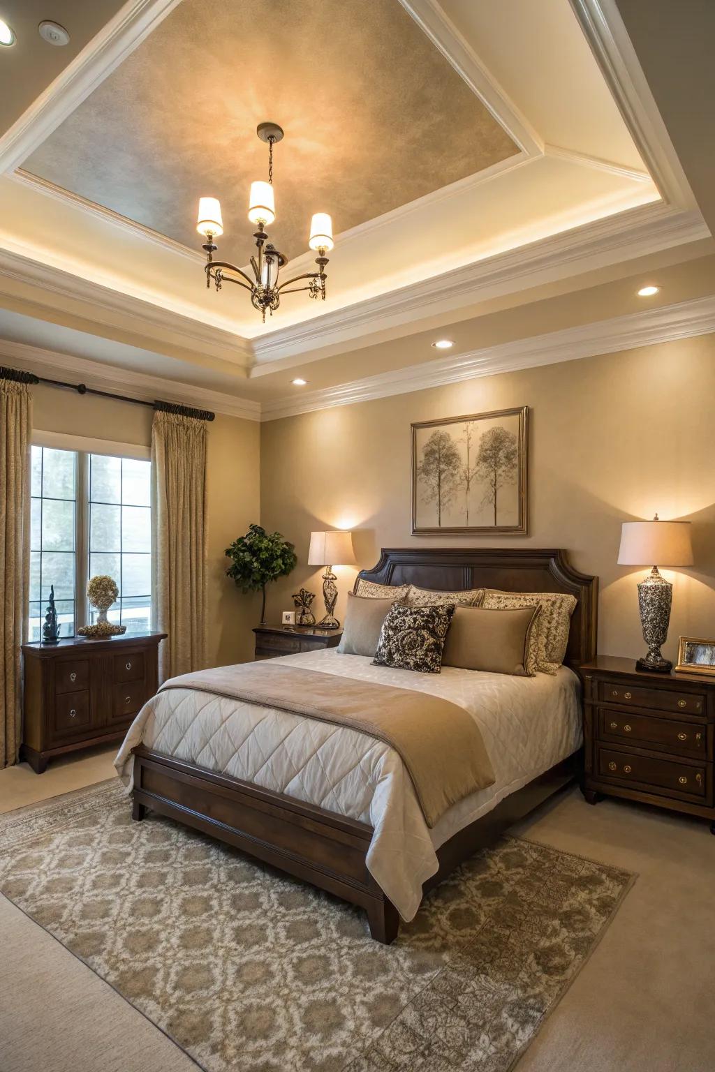 A matching color scheme highlights the elegance of your tray ceiling.