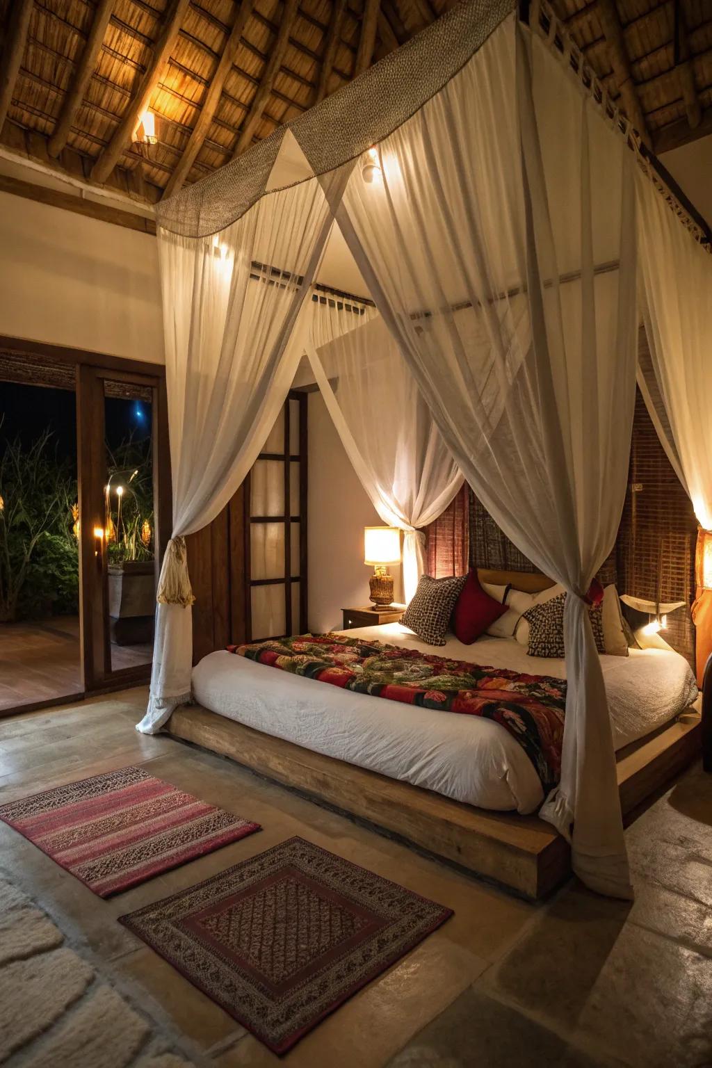 A canopy produces an intimate mood.