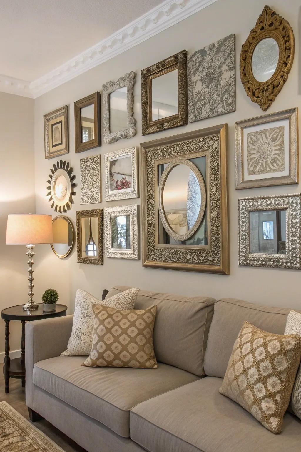 Reflectors with singular frames act as standalone art pieces.