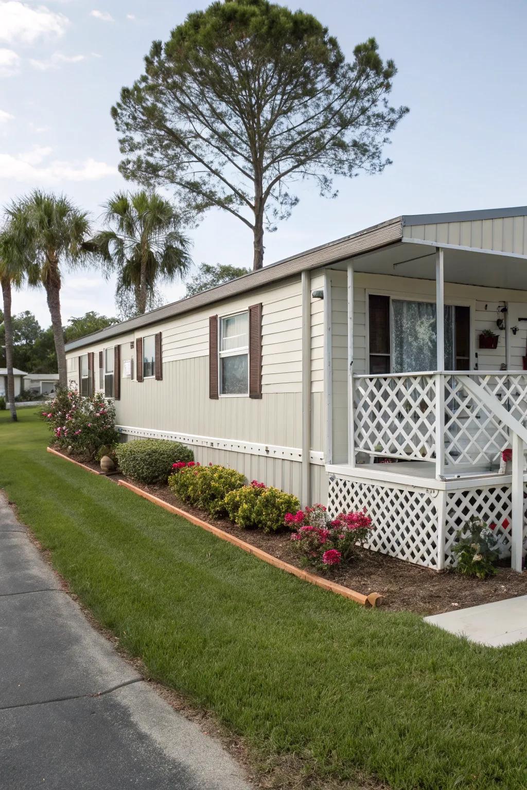 Trellis base coverings provide airflow and an ornamental look.