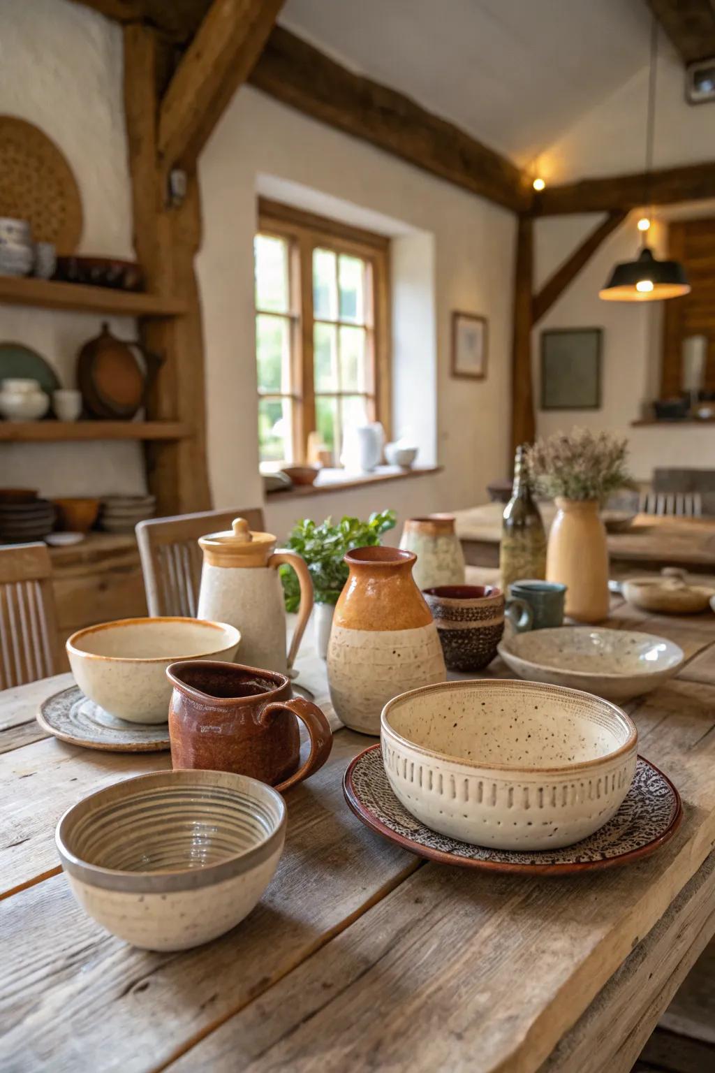 Handmade ceramics offer a personal touch to the table.